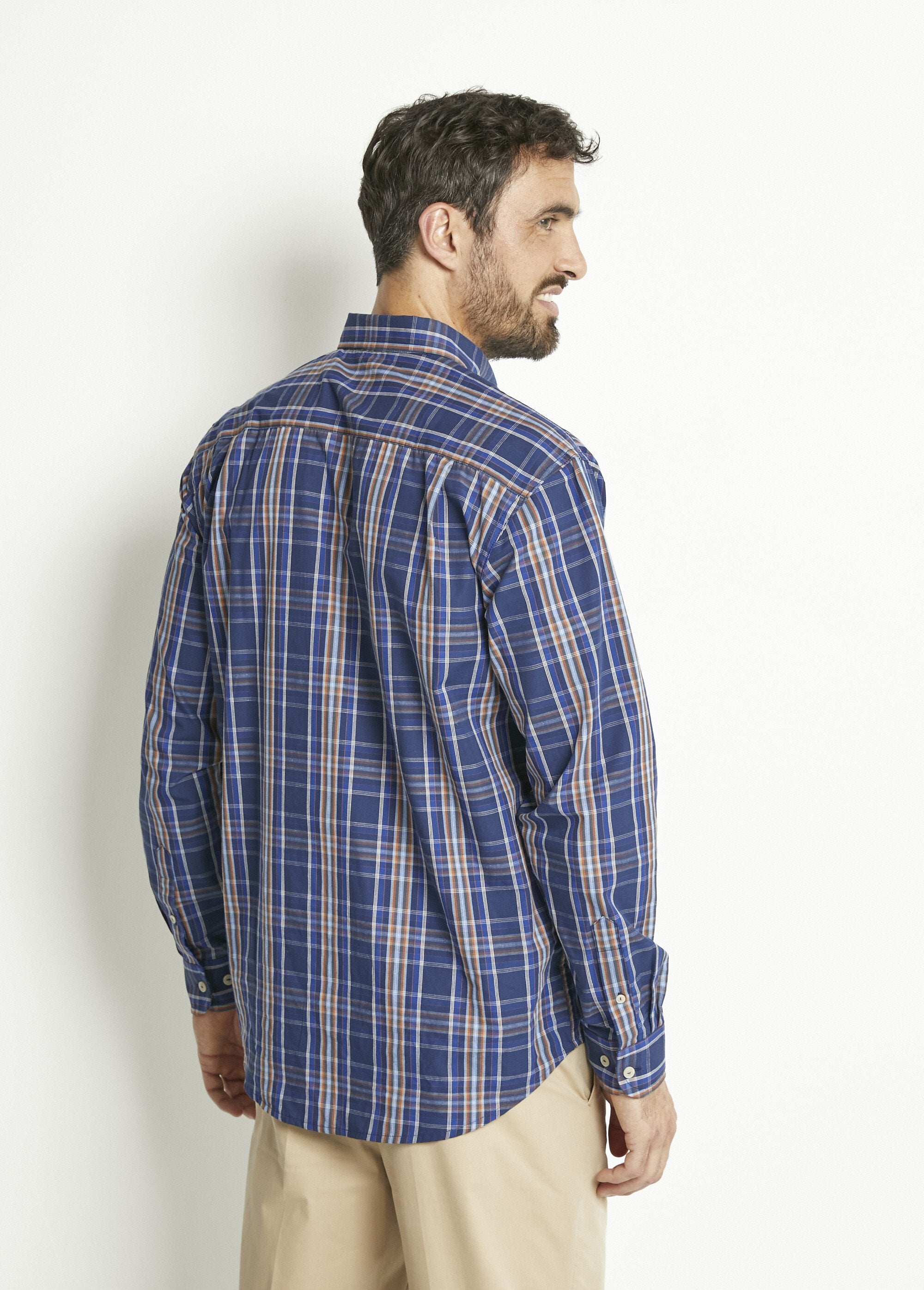 Camisa_de_algodão_lisa_ou_xadrez_de_manga_comprida_Carreaux_bleu_DO1_slim