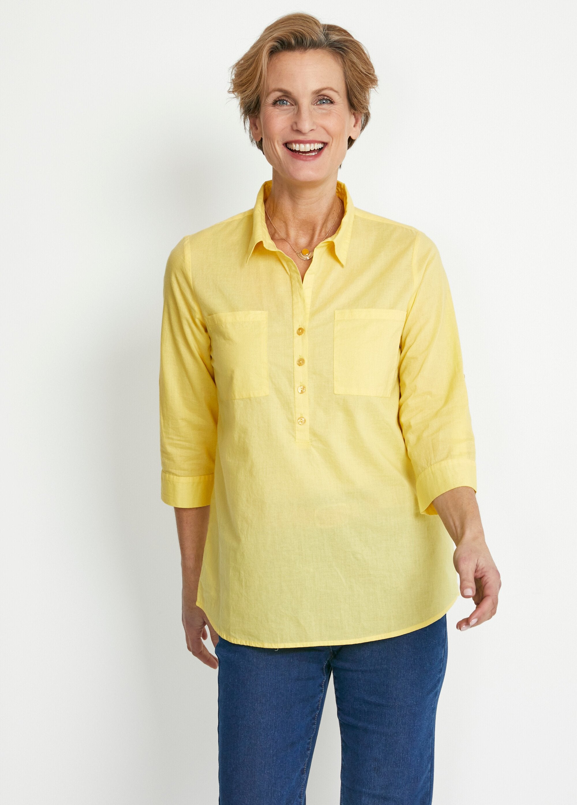 Blusa_longa_de_algodão_estampada_com_botões_Jaune_FA1_slim