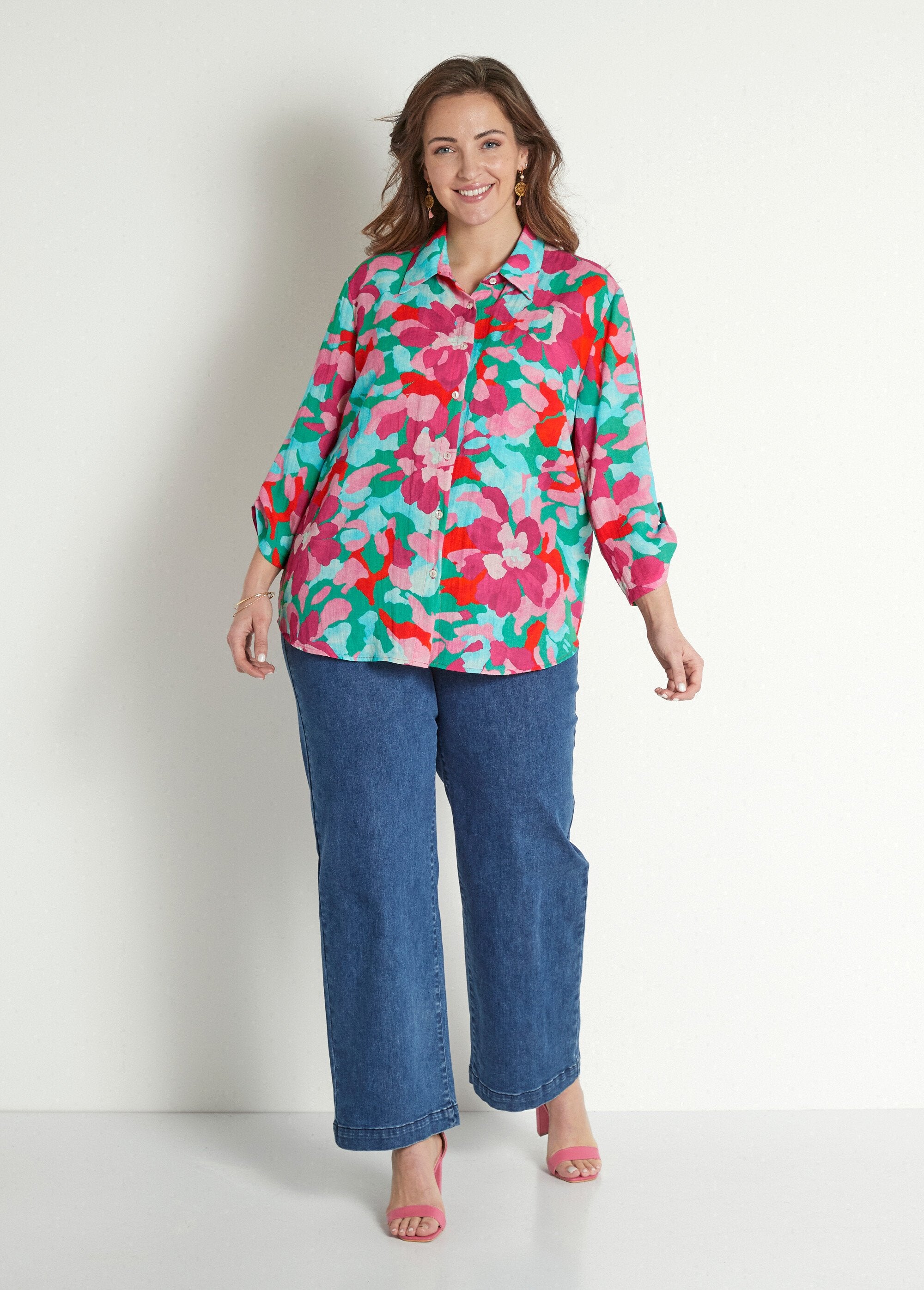 Blusa_longa_floral_com_mangas_3/4_enroladas_Rose_et_bleu_SF1_curvy
