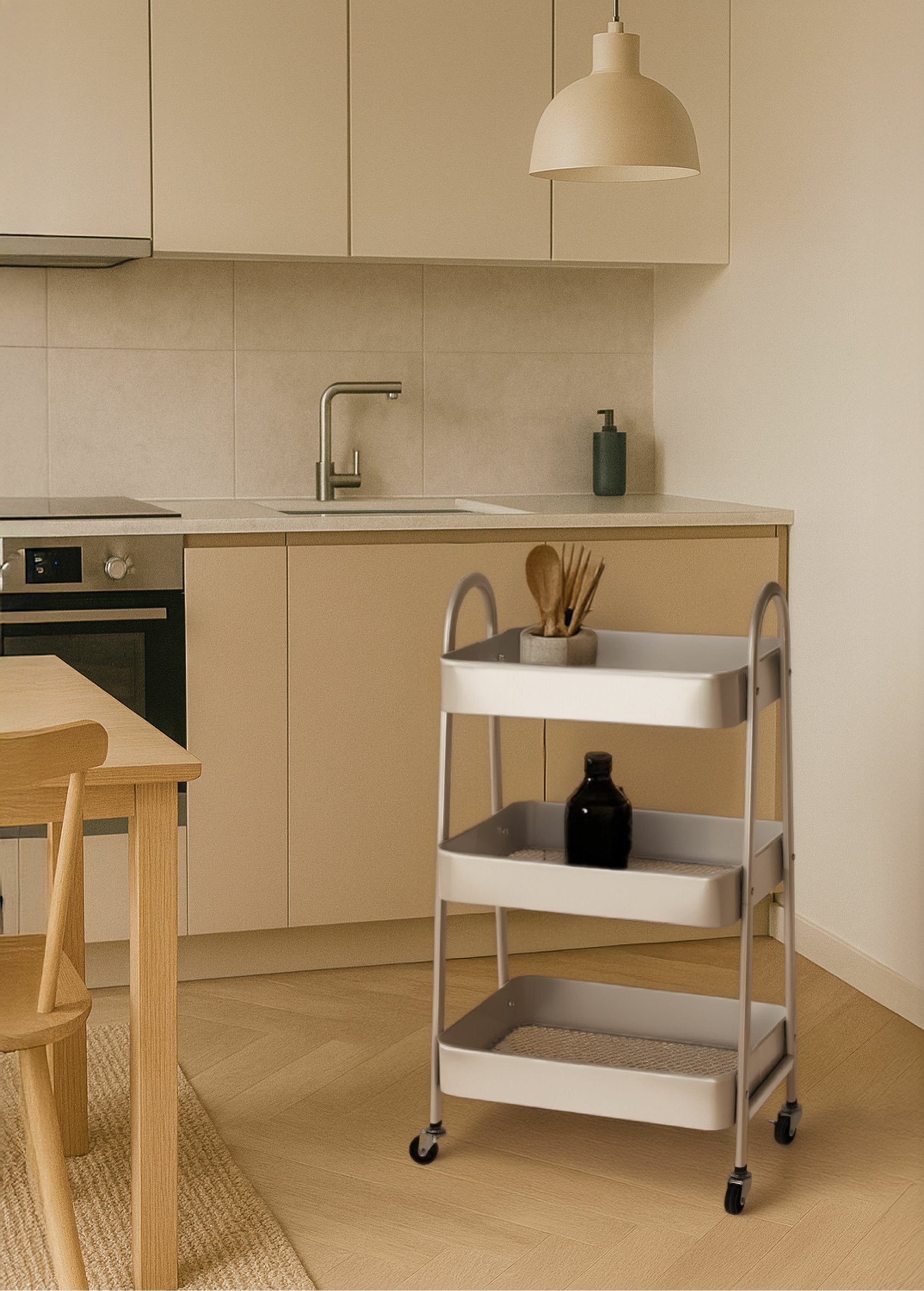 Aparador_de_metal_leve_com_rodízios,_3_níveis_Taupe_SF1_slim