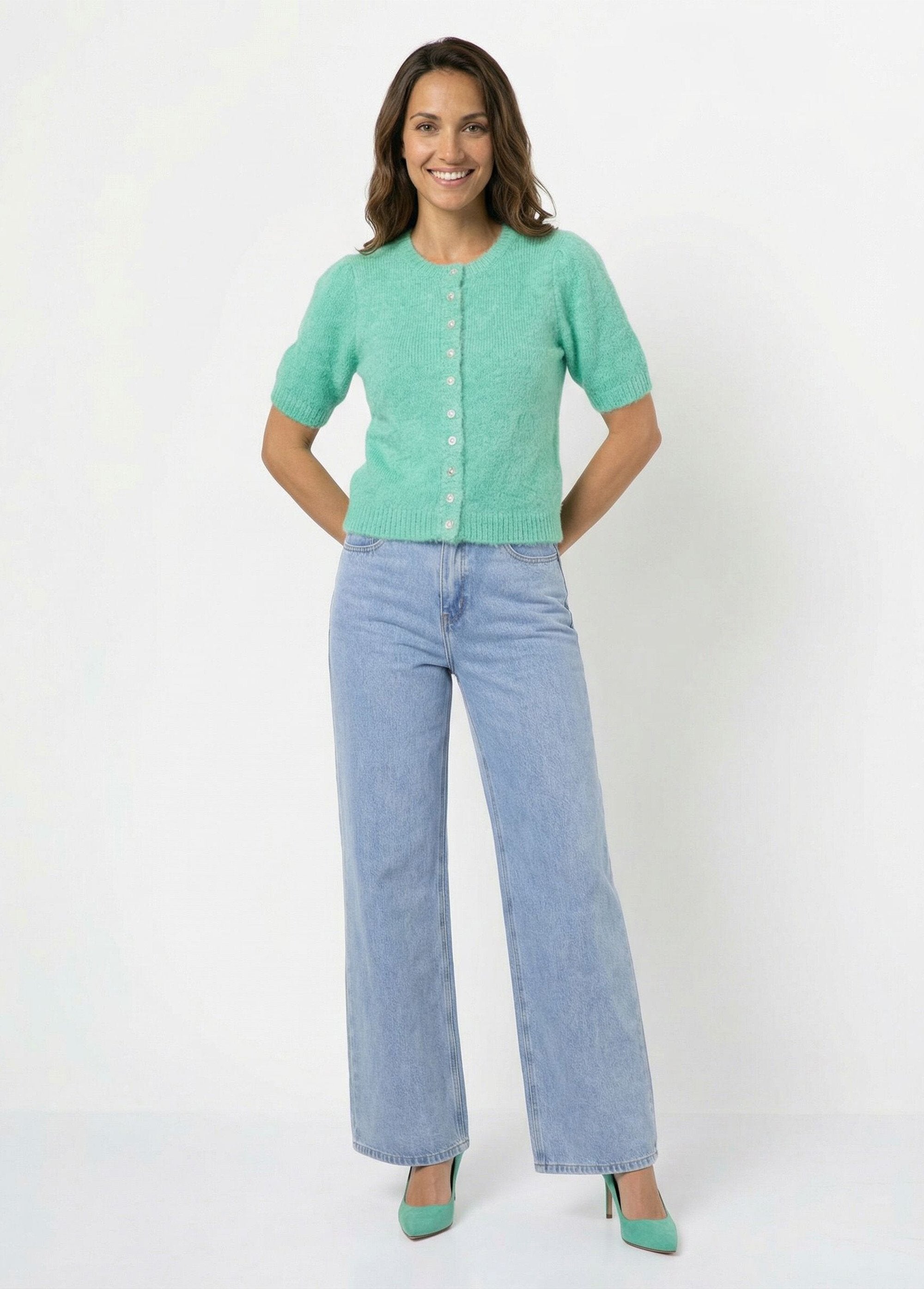 Gilet_à_manches_courtes_avec_laine_Vert_d_eau_SF1_slim