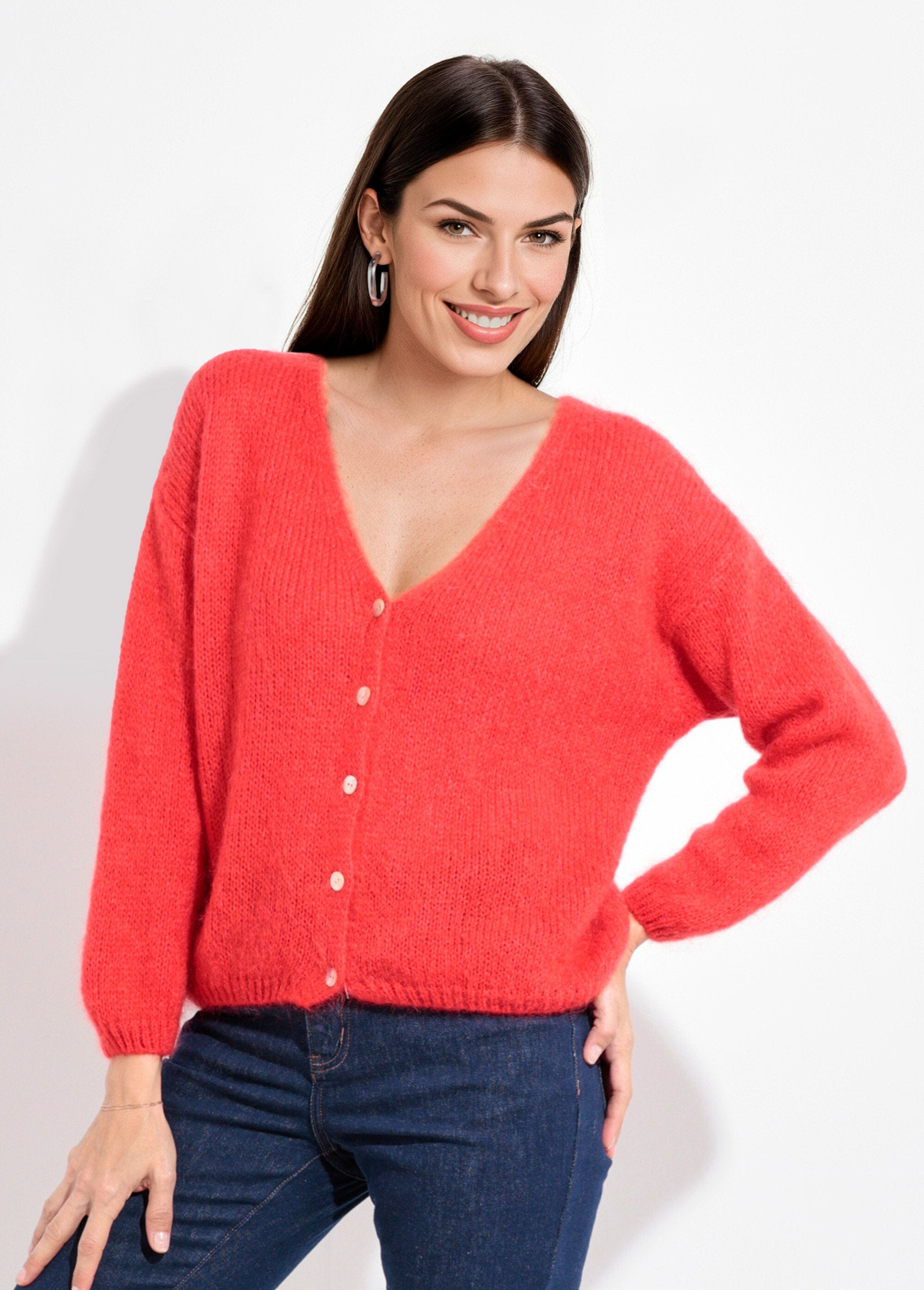Cardigan_de_malha_mohair_quente_e_macio_com_decote_em_V_Rouge_corail_FA1_slim