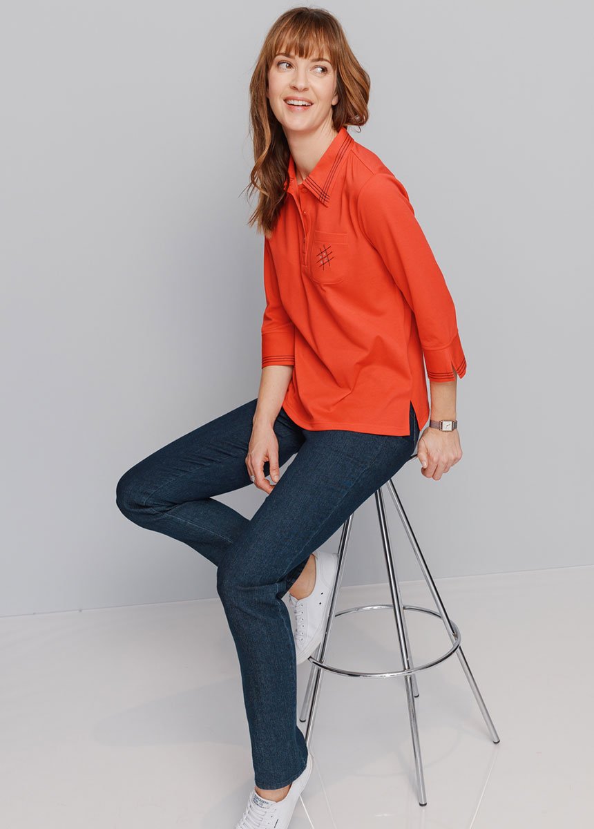 Camisa_polo_manga_3/4_com_detalhes_de_costura_Rouge_SF1_slim