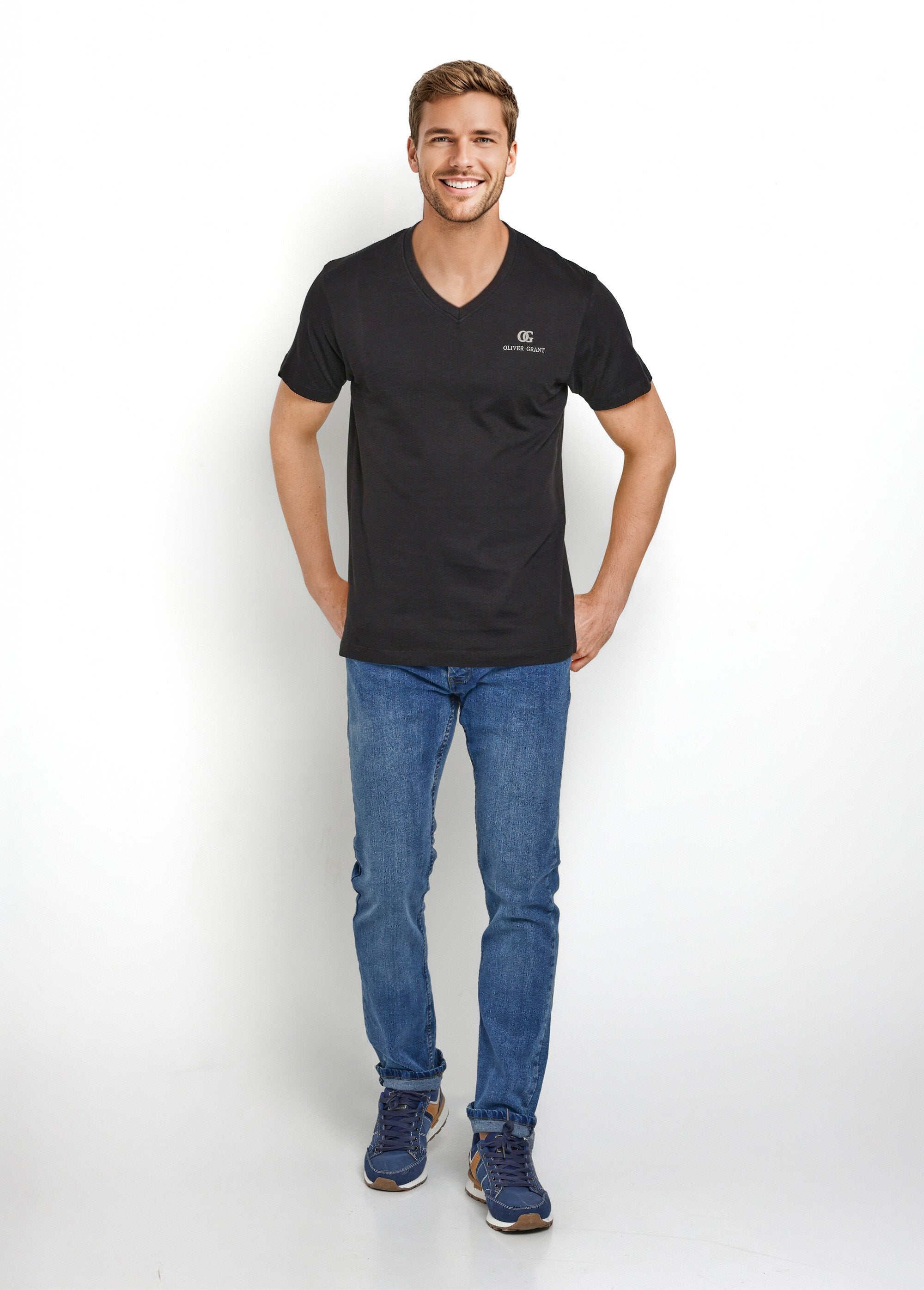 Camisetas_de_manga_curta_com_decote_em_V_combinando_Assortis_noir_SF1_slim