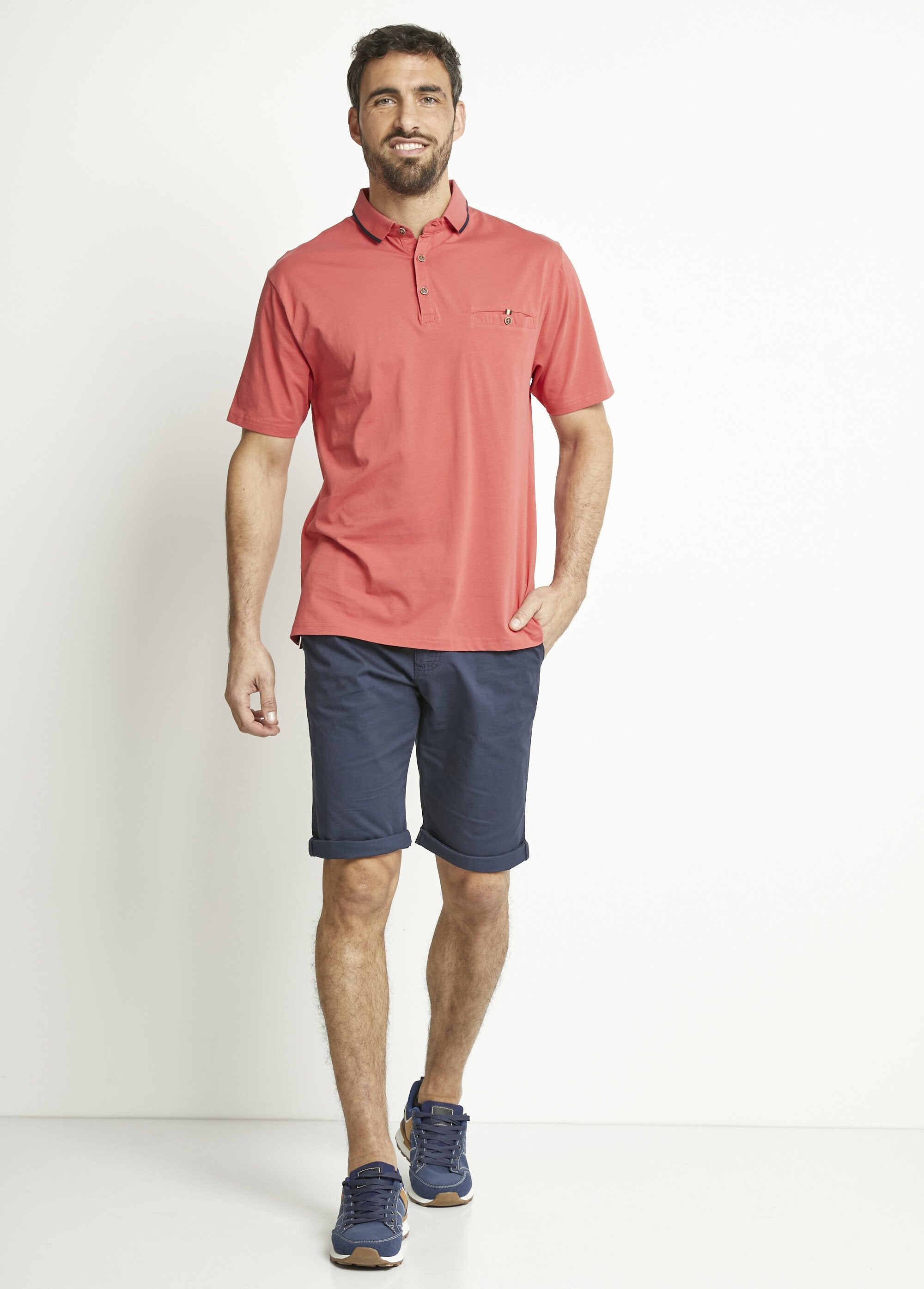 Camisa_polo_de_malha_lisa_com_gola_de_algodão_bicolor_Corail_SF1_slim