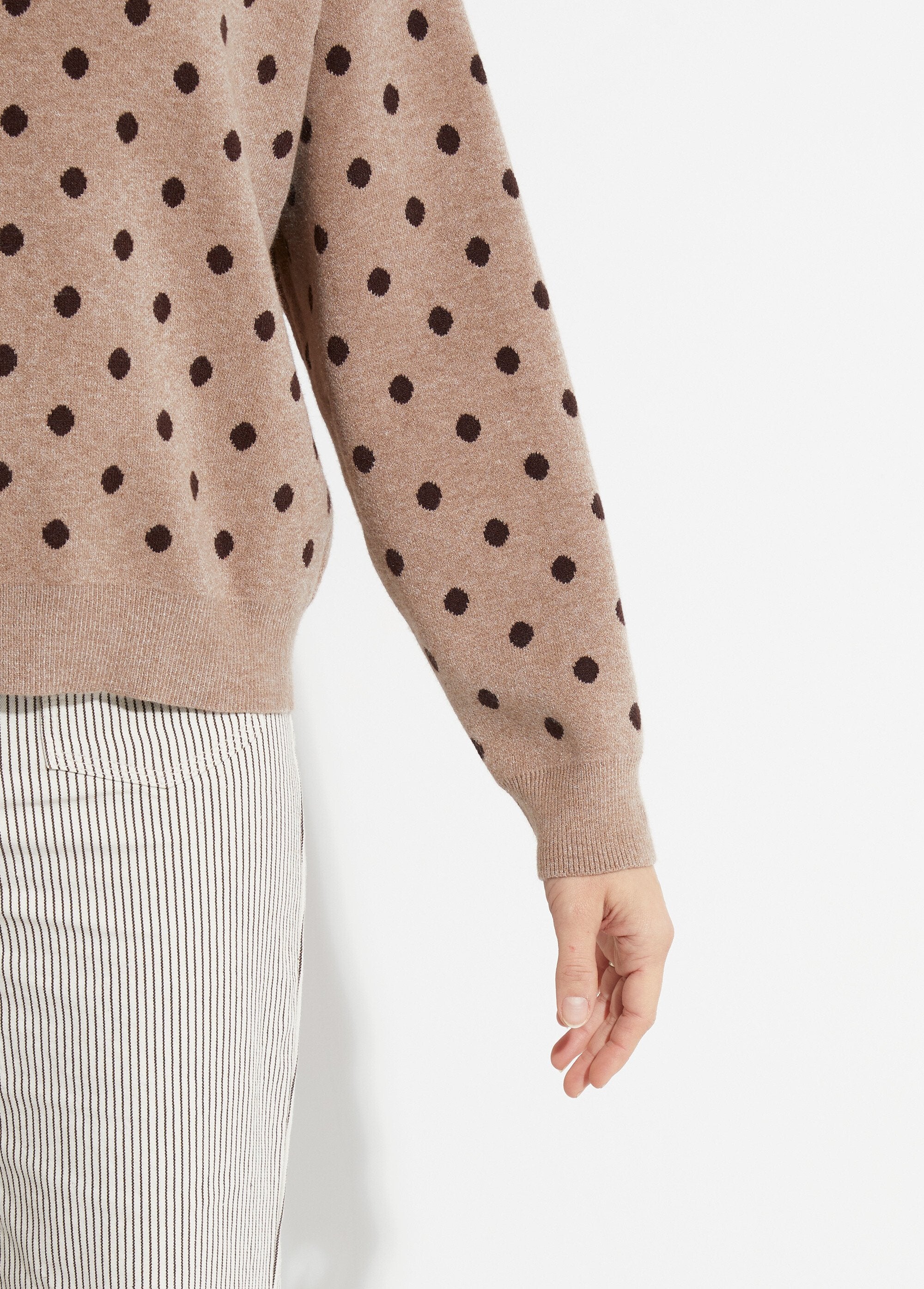 Pull_à_pois_col_rond,_maille_jacquard_Taupe_DE2_slim