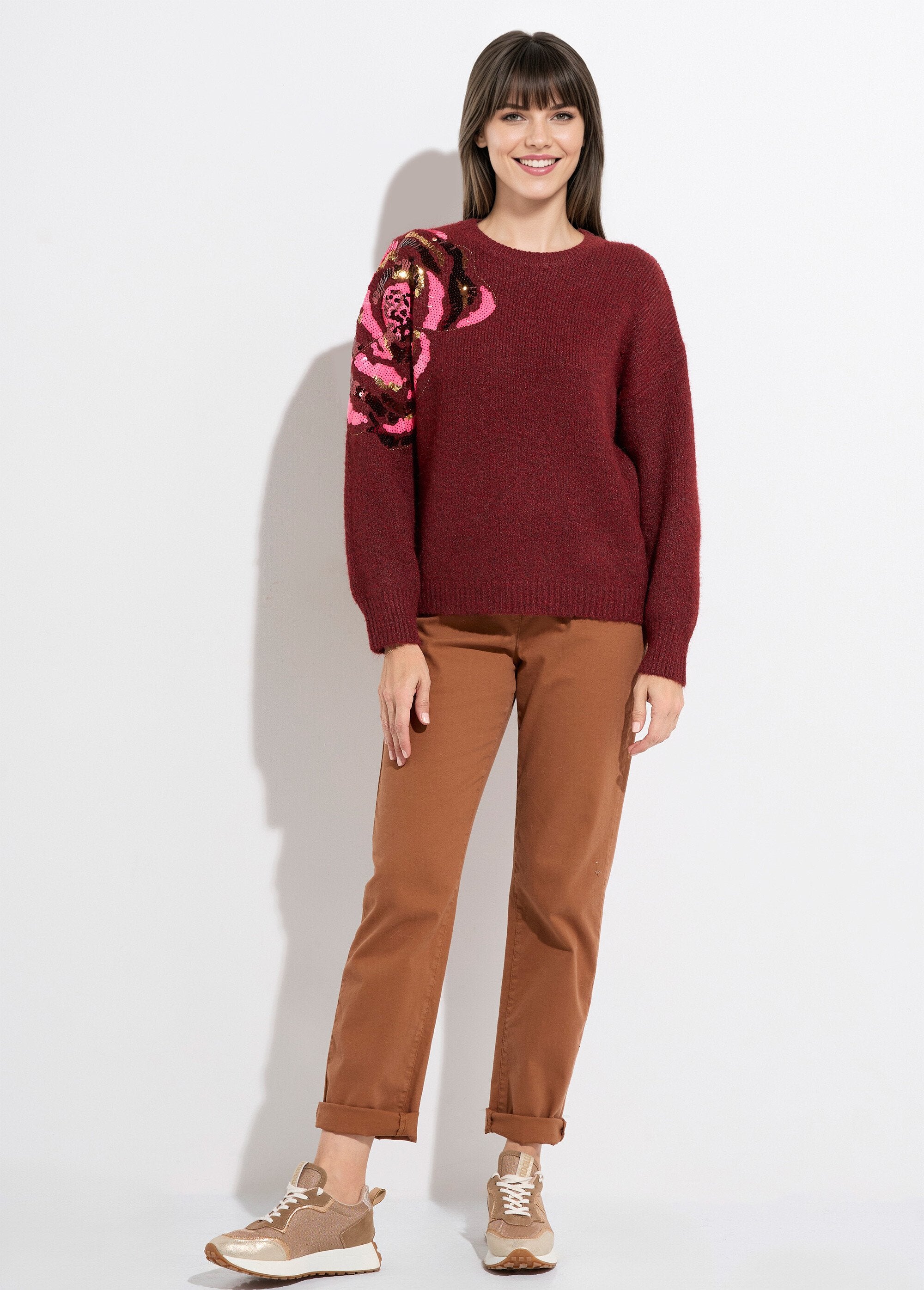 Pull_col_rond,_animation_fleur_sequins_Bordeaux__SF1_slim