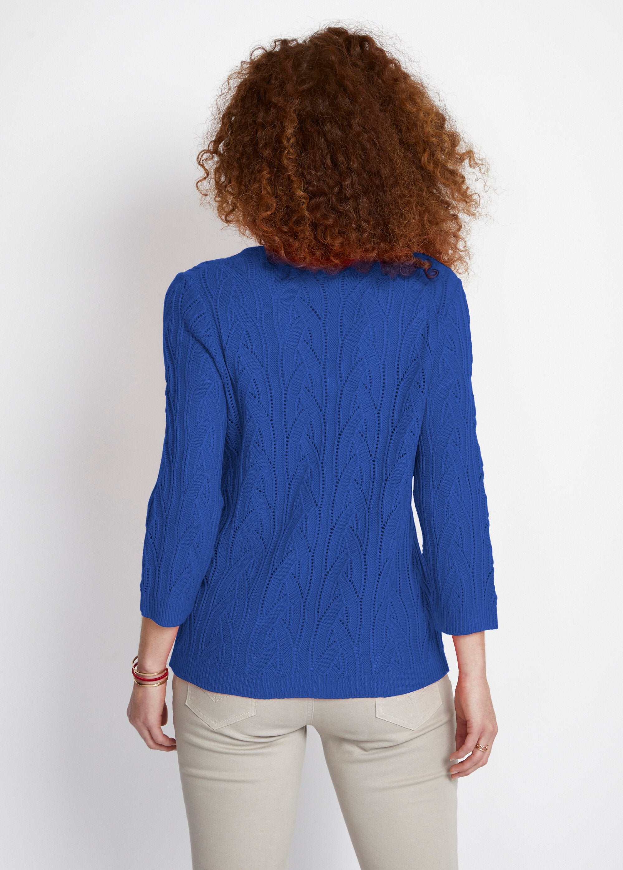 Camisola_com_decote_em_V,_mangas_3/4,_malha_aberta_Bleu_DO1_slim