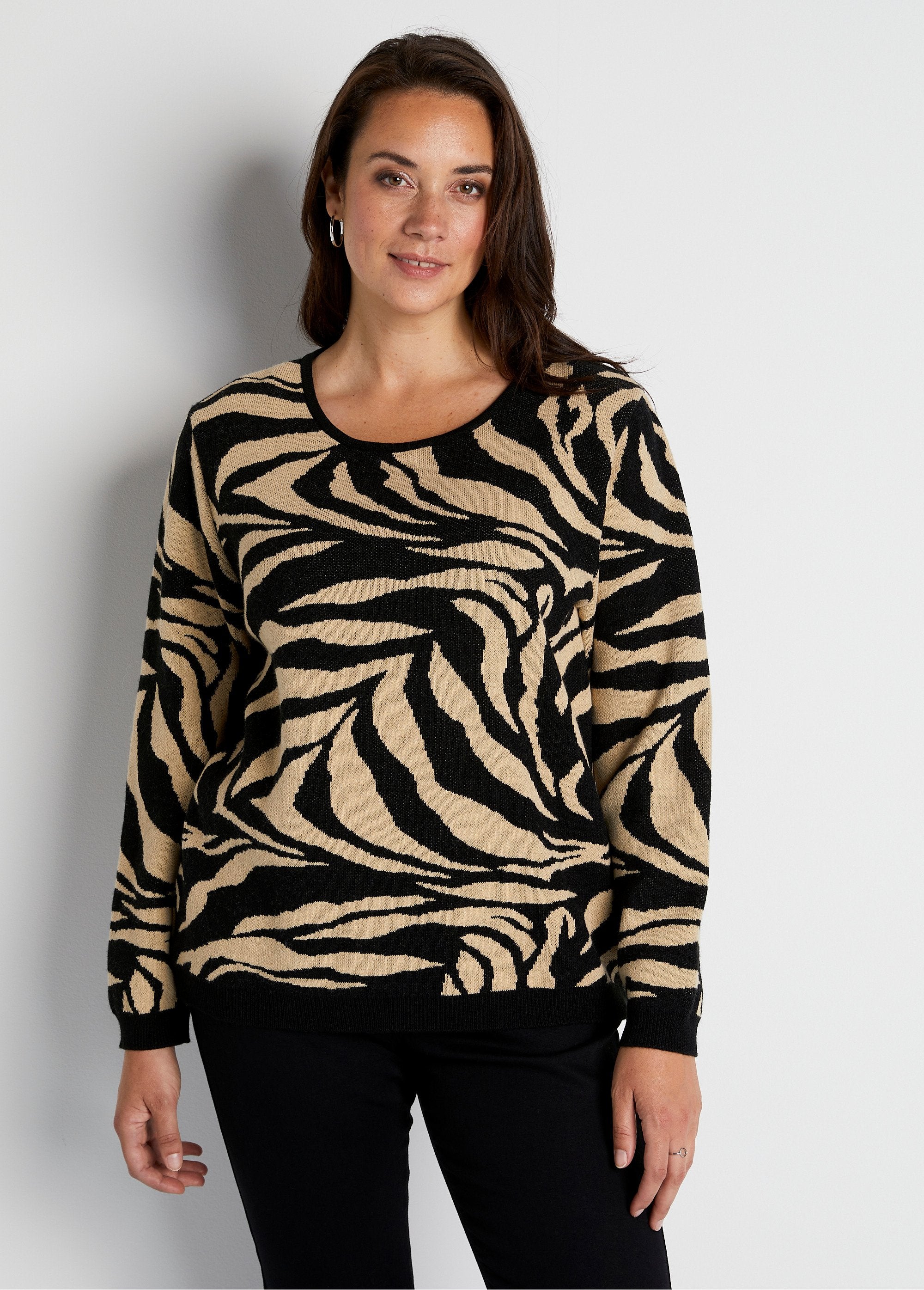 Camisola_macia_com_gola_redonda_e_jacquard_de_zebra_Beige_et_noir_FA1_curvy