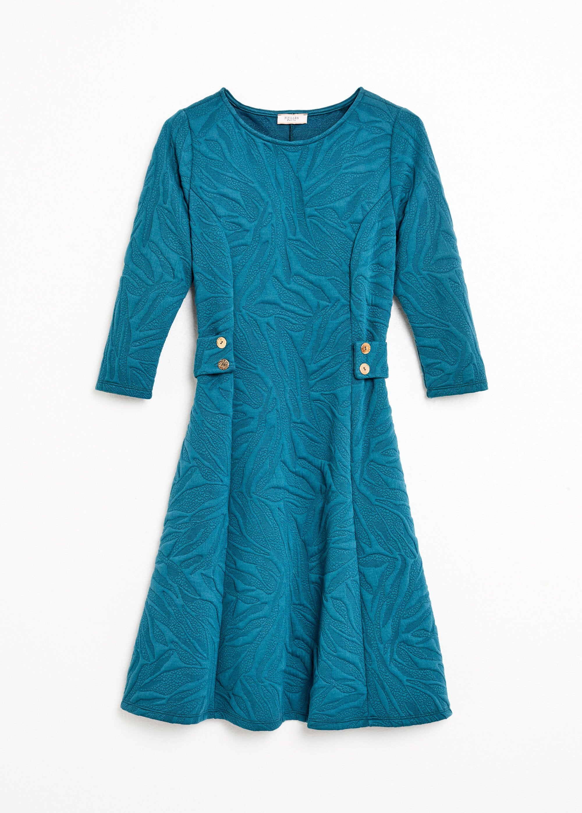 Vestido_curto,_curvo_e_em_jacquard_com_relevo_Bleu_canard_AP1_slim