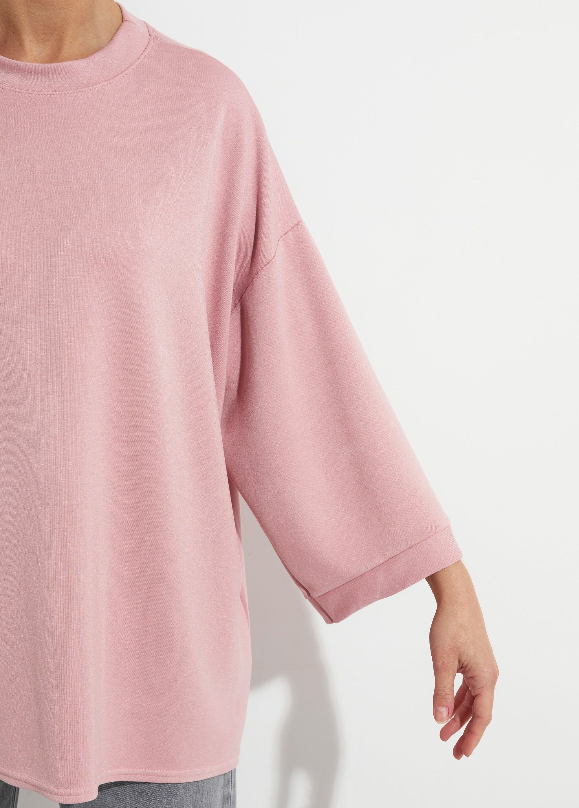 Camisola_grande_de_gola_redonda,_mangas_3/4_Rose_clair_DE1_slim