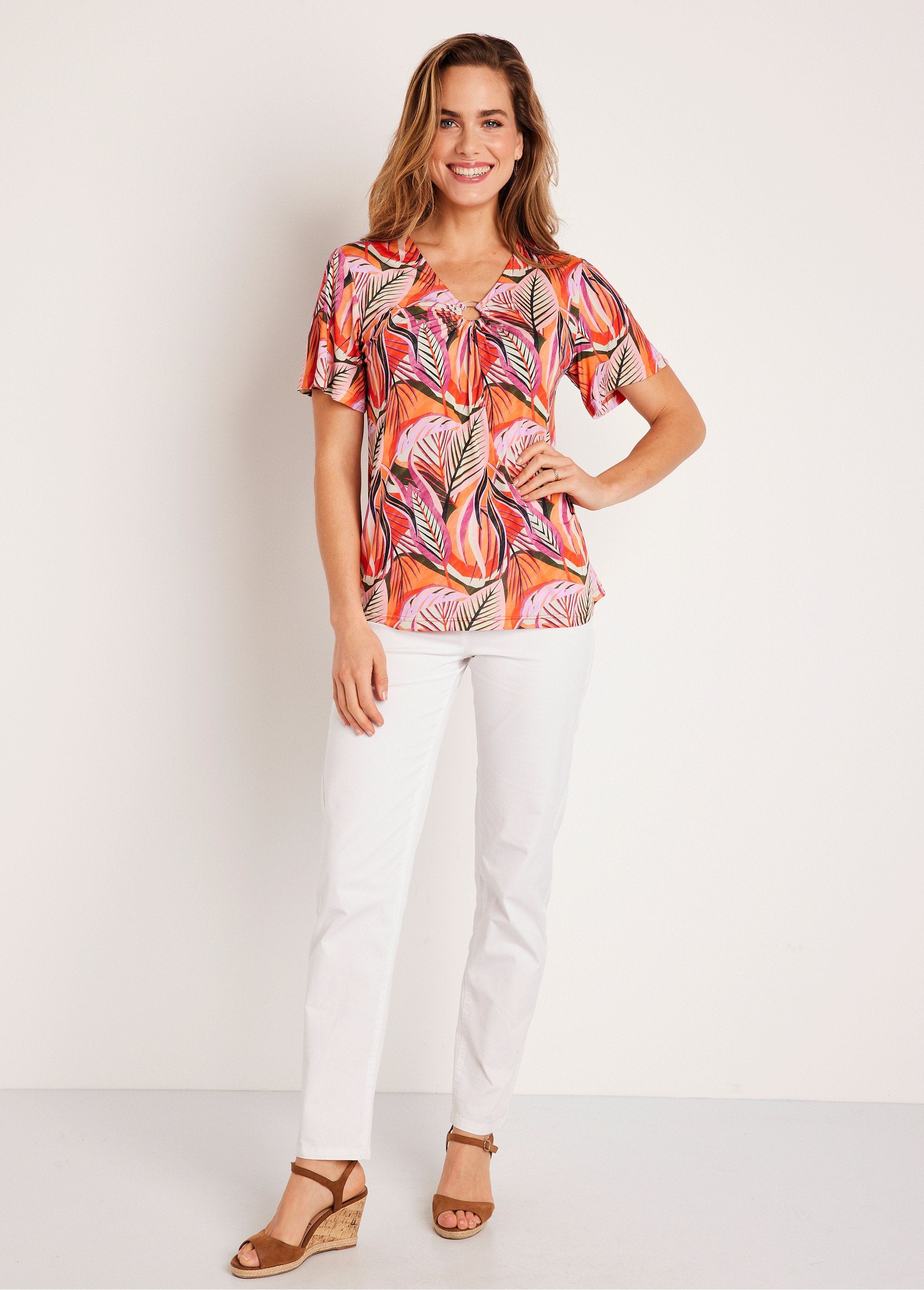 Camiseta_curta_solta,_lisa_ou_folhagem_Laranja_e_fúcsia_SF1_slim