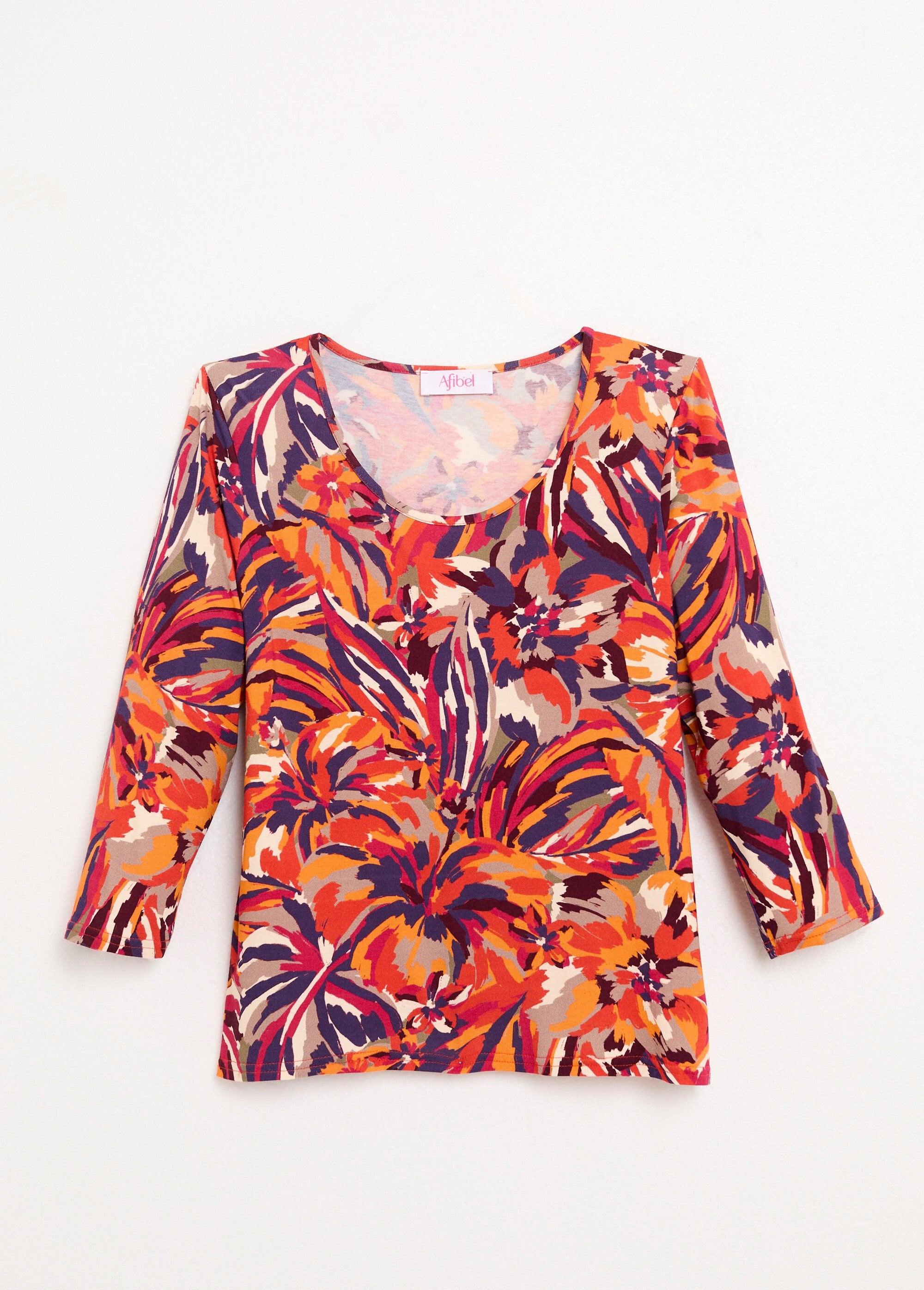 T-shirt_estampada_com_gola_redonda_e_manga_3/4_Imprime_miel_AP1_slim