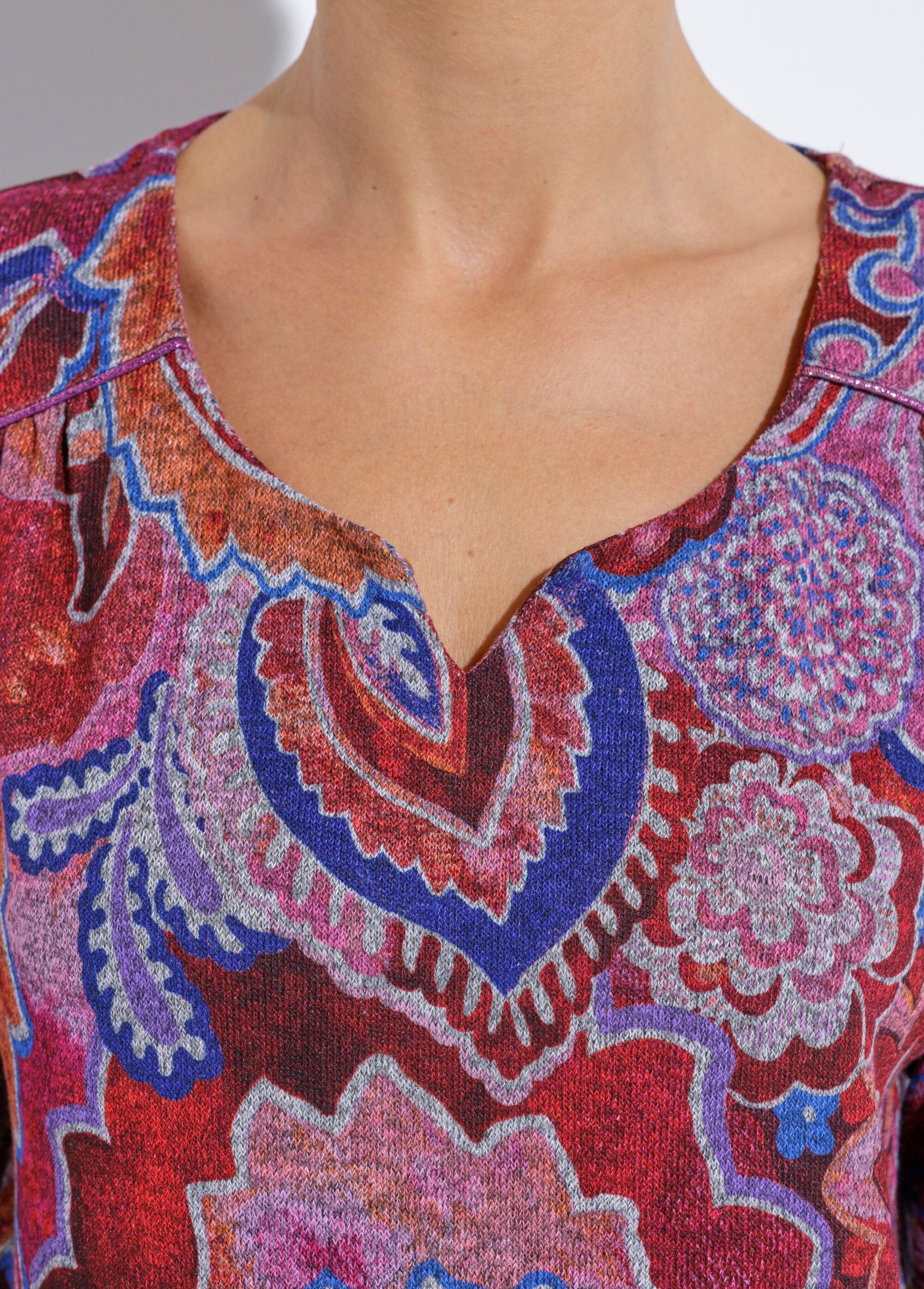 T-shirt_court_manches_3/4_imprimé_façon_cachemire_Imprime_rose_DE1_slim