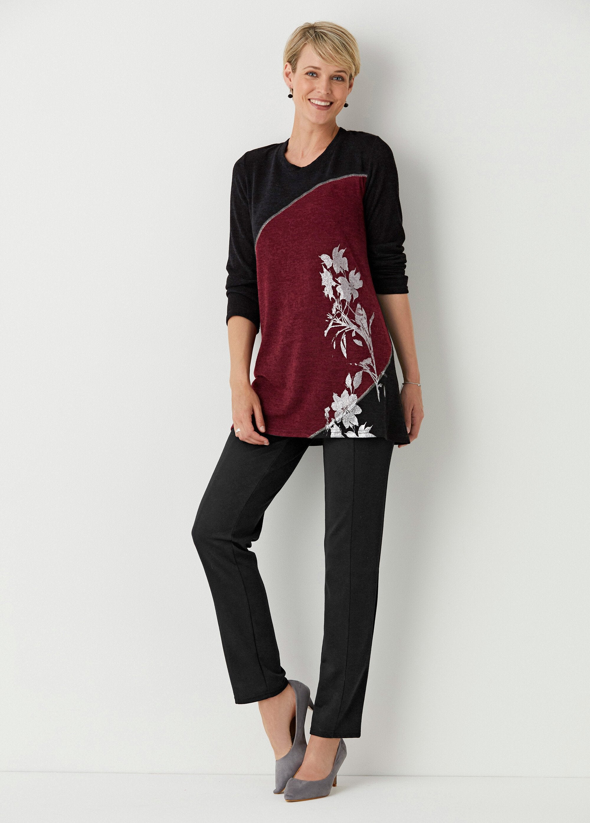 T-shirt_comprida_floral_elástica_Noir_et_bordeaux_SF1_slim