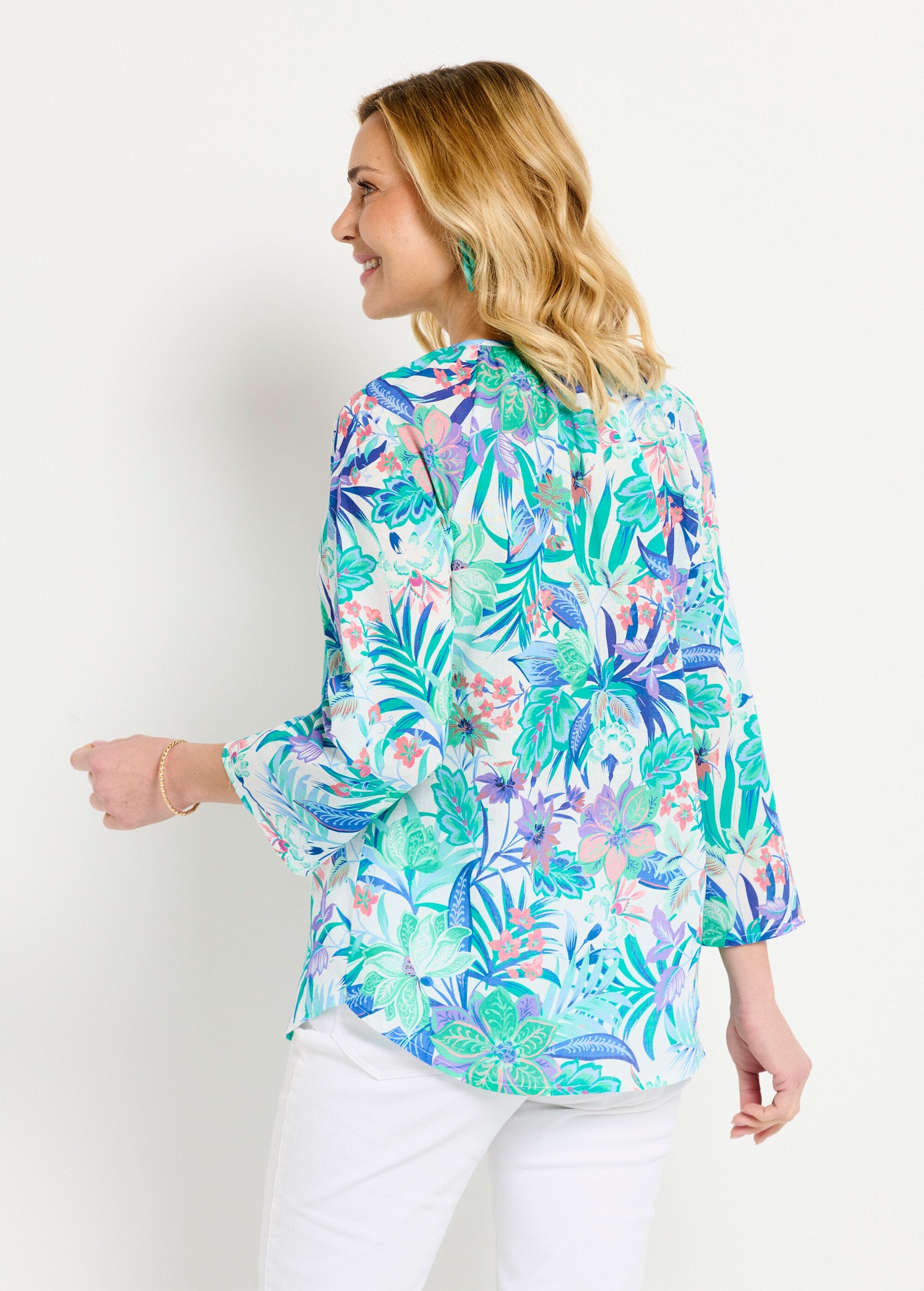 Túnica_solta_em_voile_de_algodão_estampado_com_mangas_3/4_Multicolore_DO1_slim