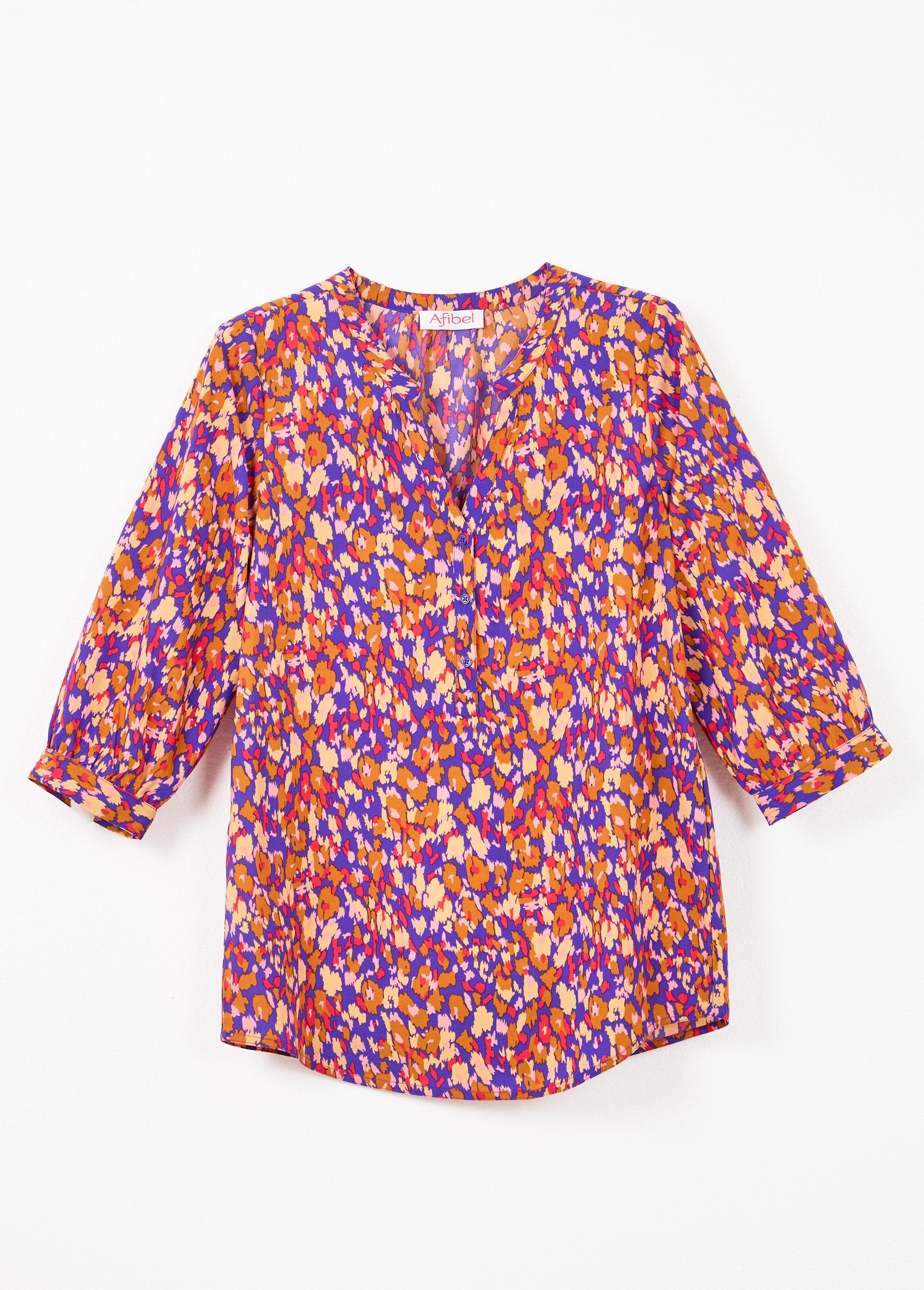 Túnica_larga_com_botões_e_mangas_compridas_3/4_Marine_et_ocre_AP1_slim