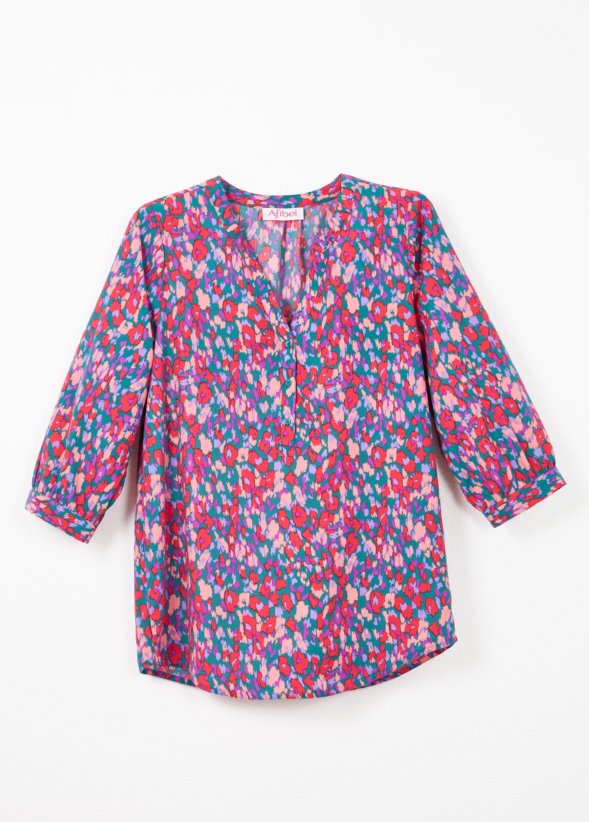 Túnica_larga_com_botões_e_mangas_compridas_3/4_Vert_et_rose_AP1_slim