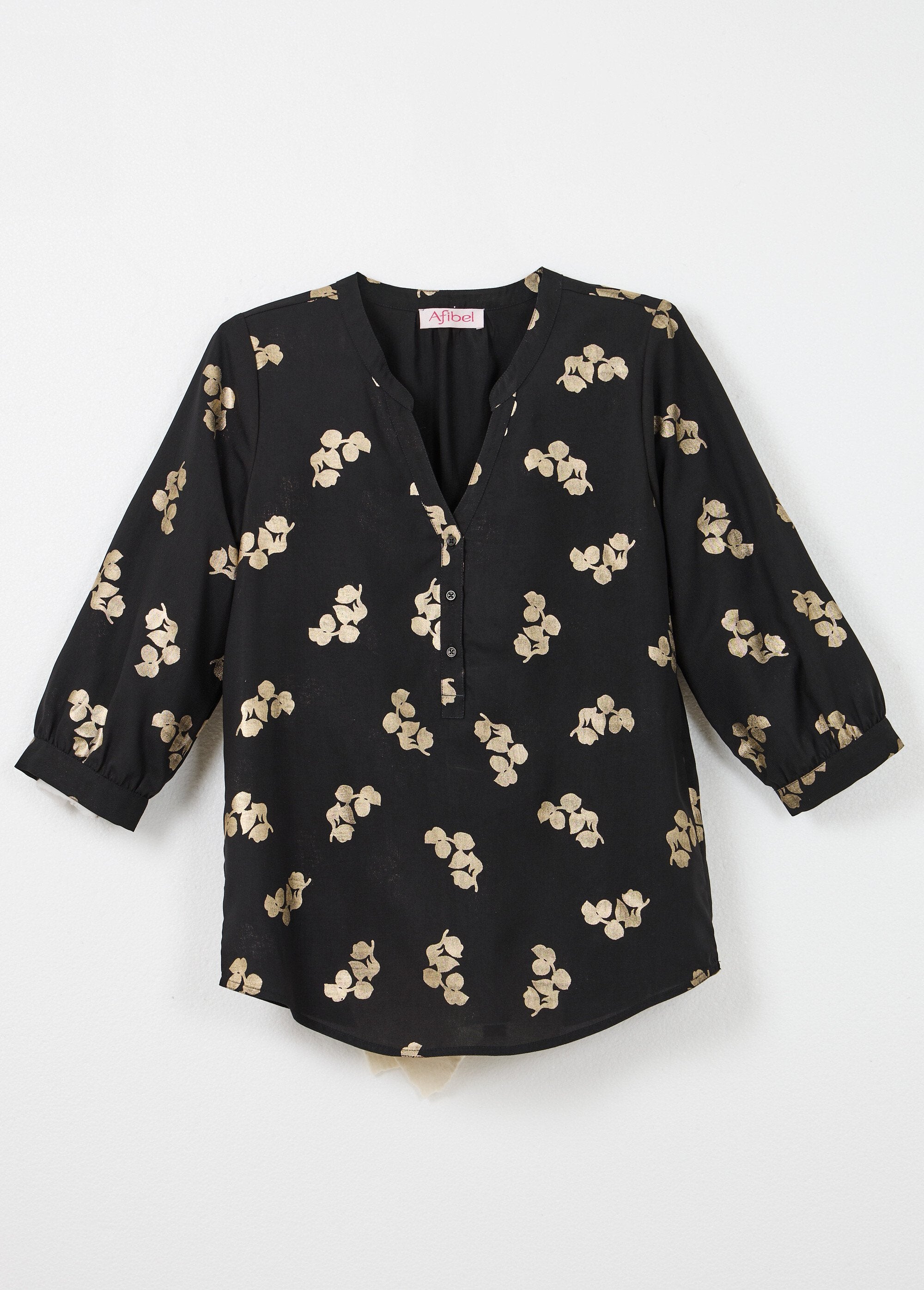 Túnica_larga_com_botões_e_mangas_compridas_3/4_Noir_AP1_slim