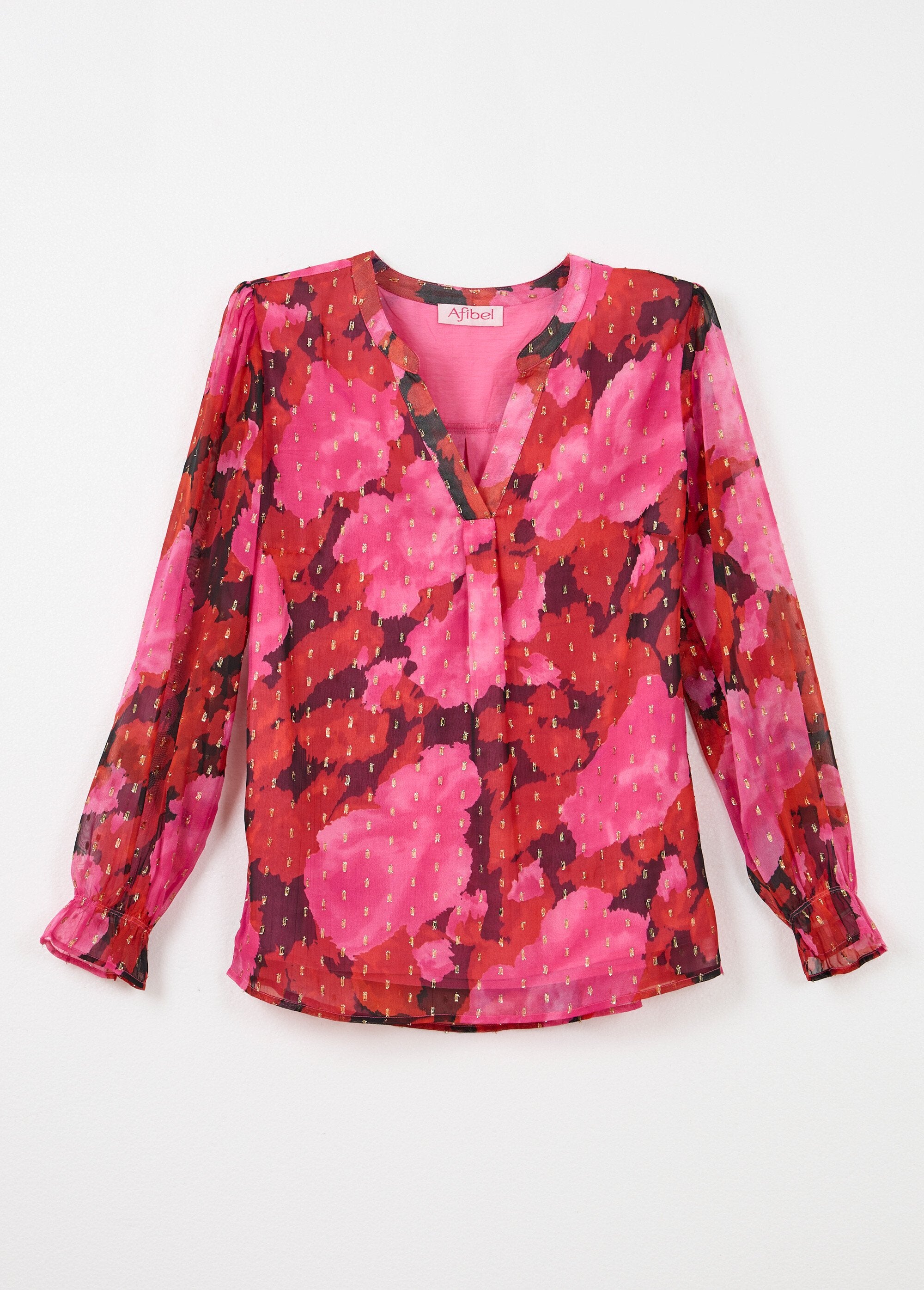 Túnica_com_decote_em_V,_estampa_de_voile_e_padrões_dourados_Rouge_et_noir_AP1_slim