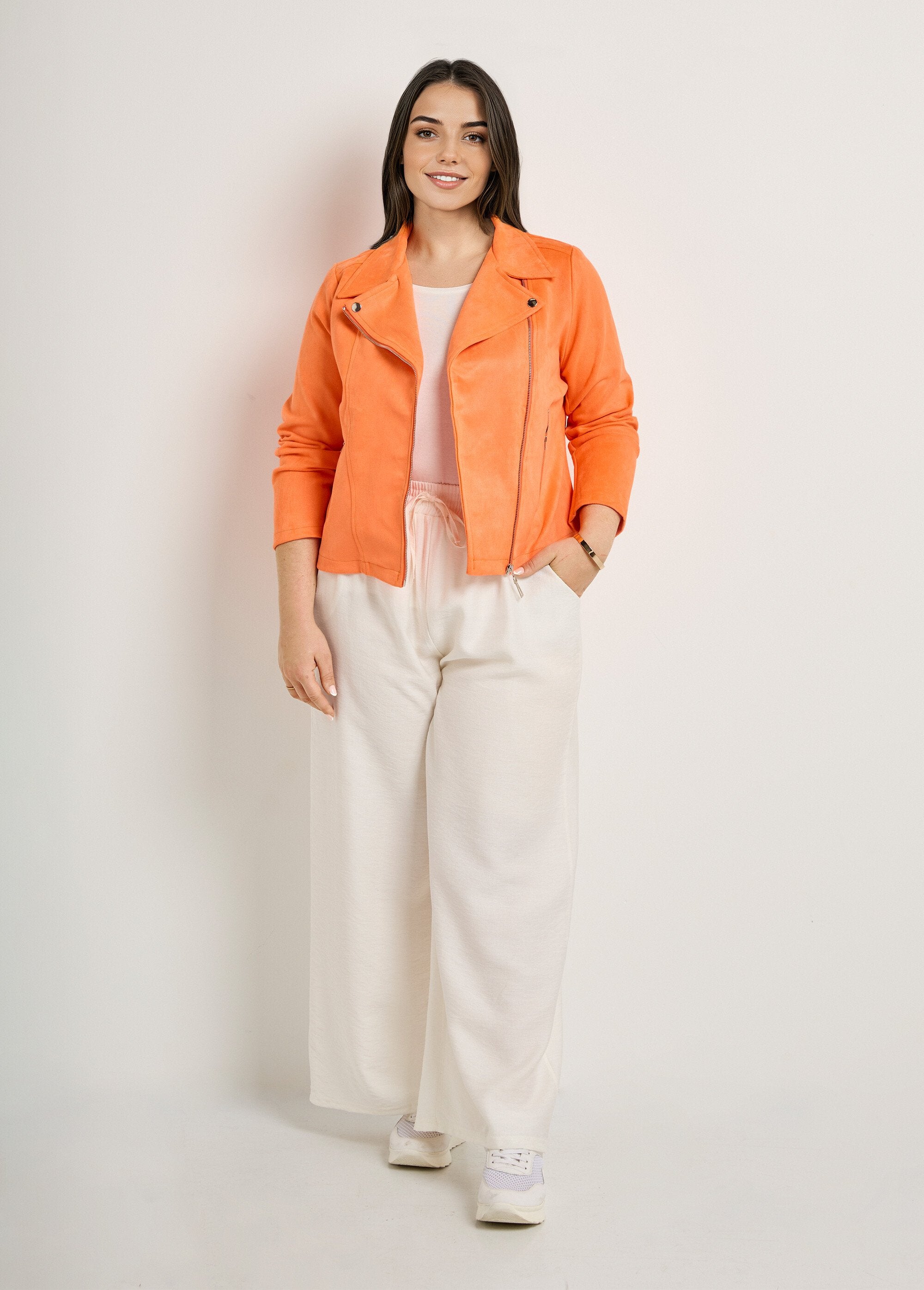 Jaqueta_de_motociclista_de_camurça_com_zíper_Orange_vif_SF1_curvy