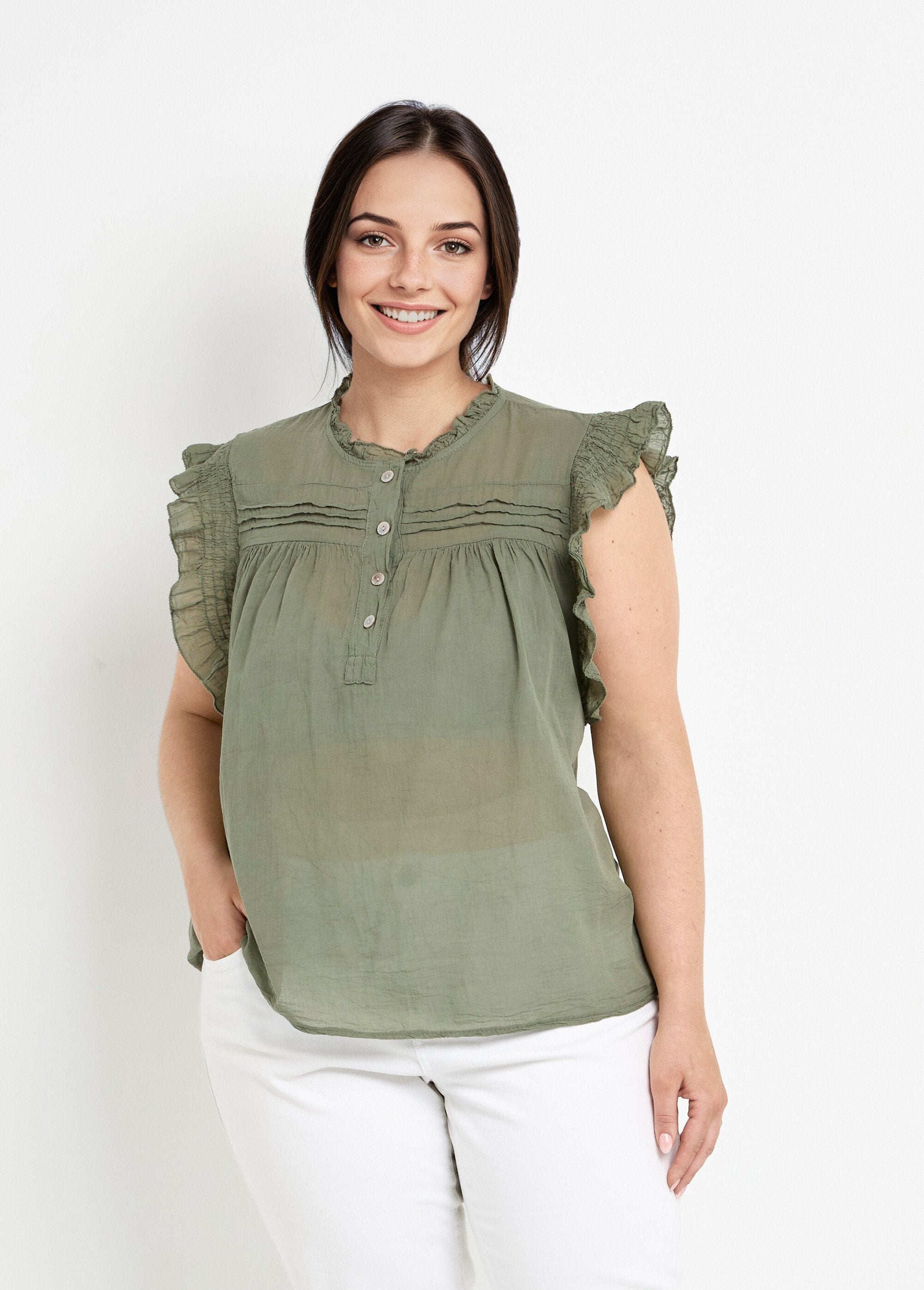 Blouse_sans_manches_en_voile_de_coton_Kaki_FA1_curvy