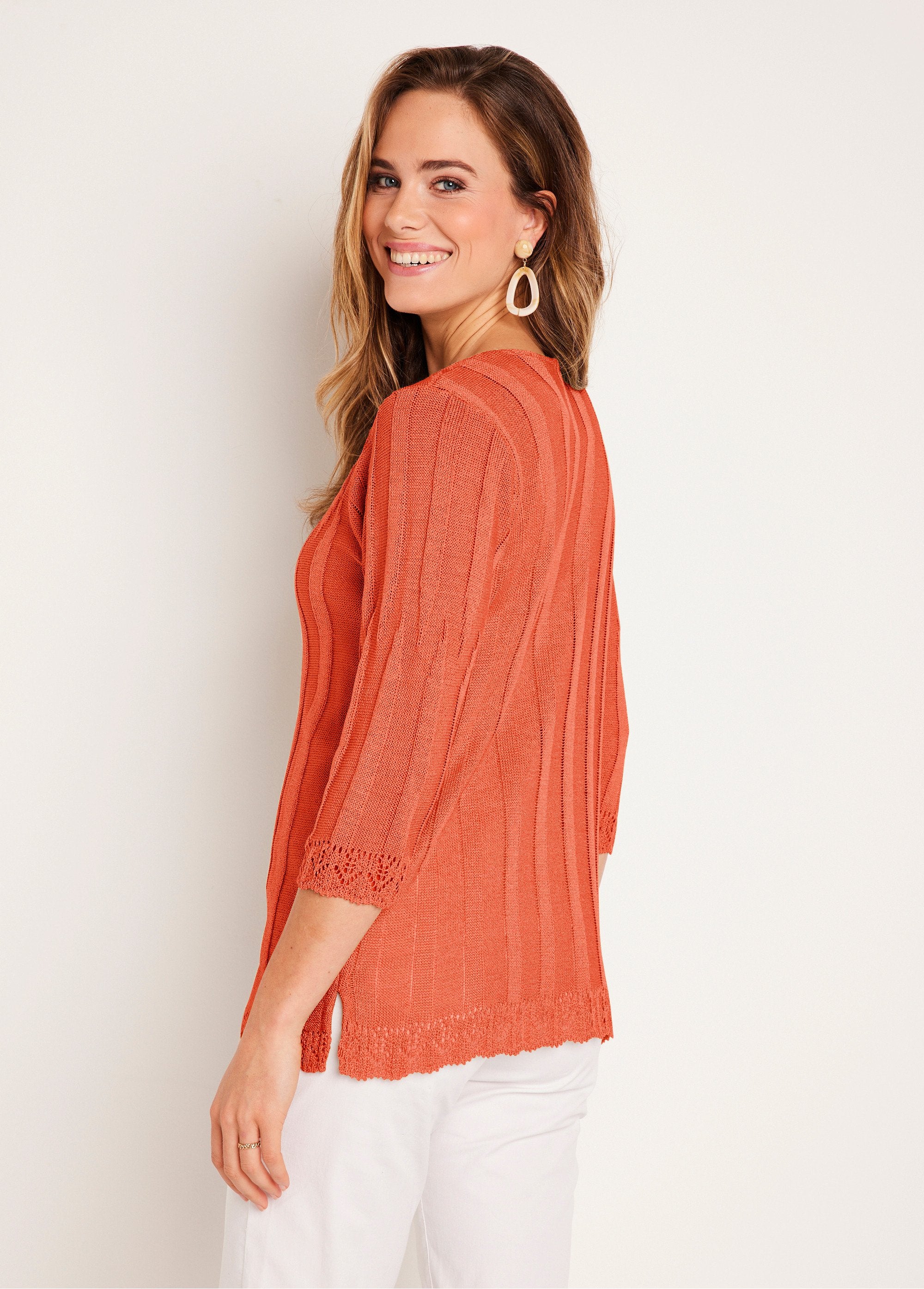 Cardigan_boutonnée_long_ajouré_Corail_DO1_slim