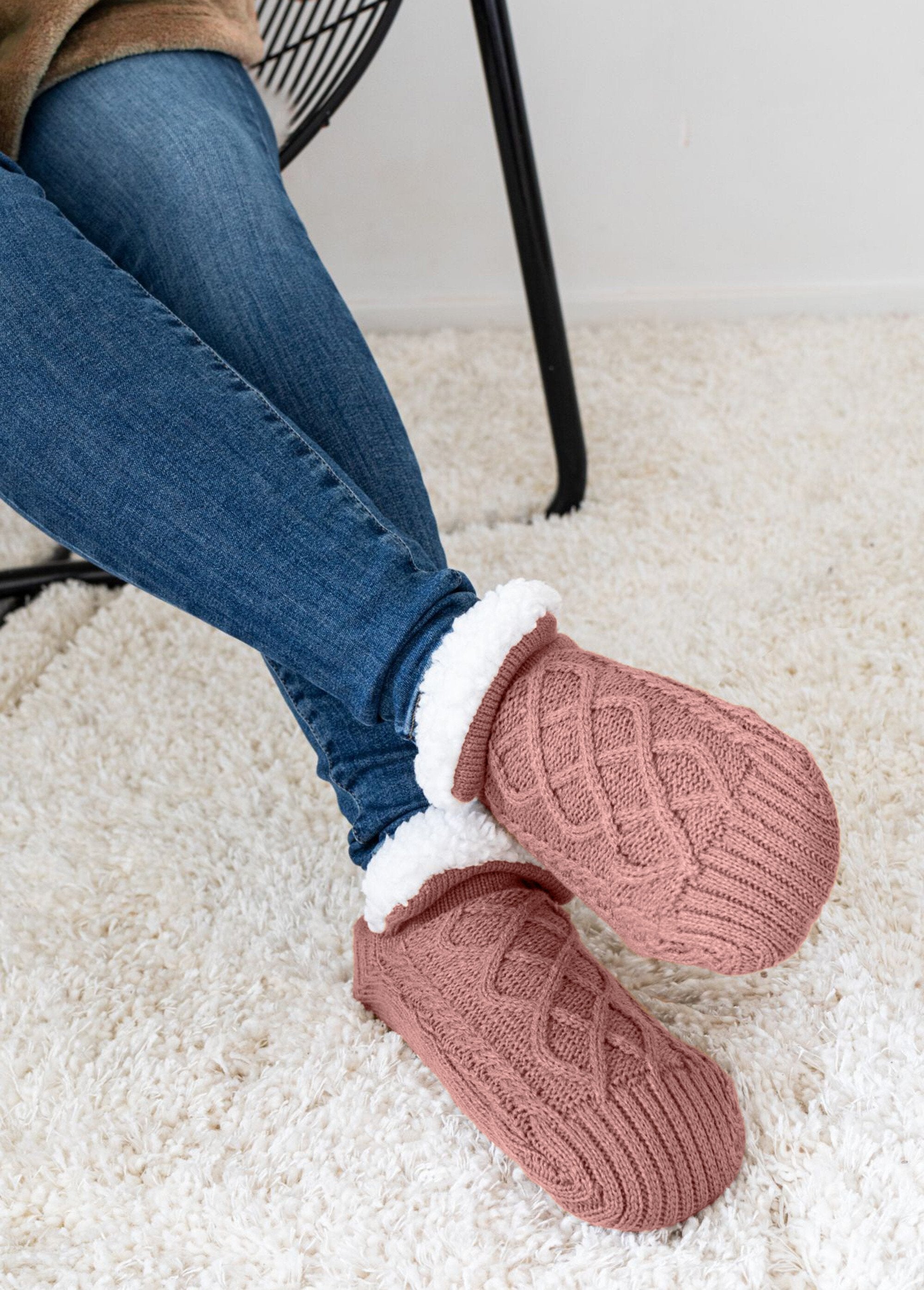 Chaussons_chaussettes_antidérapants_fourrés_Rose_dore_SF1_slim