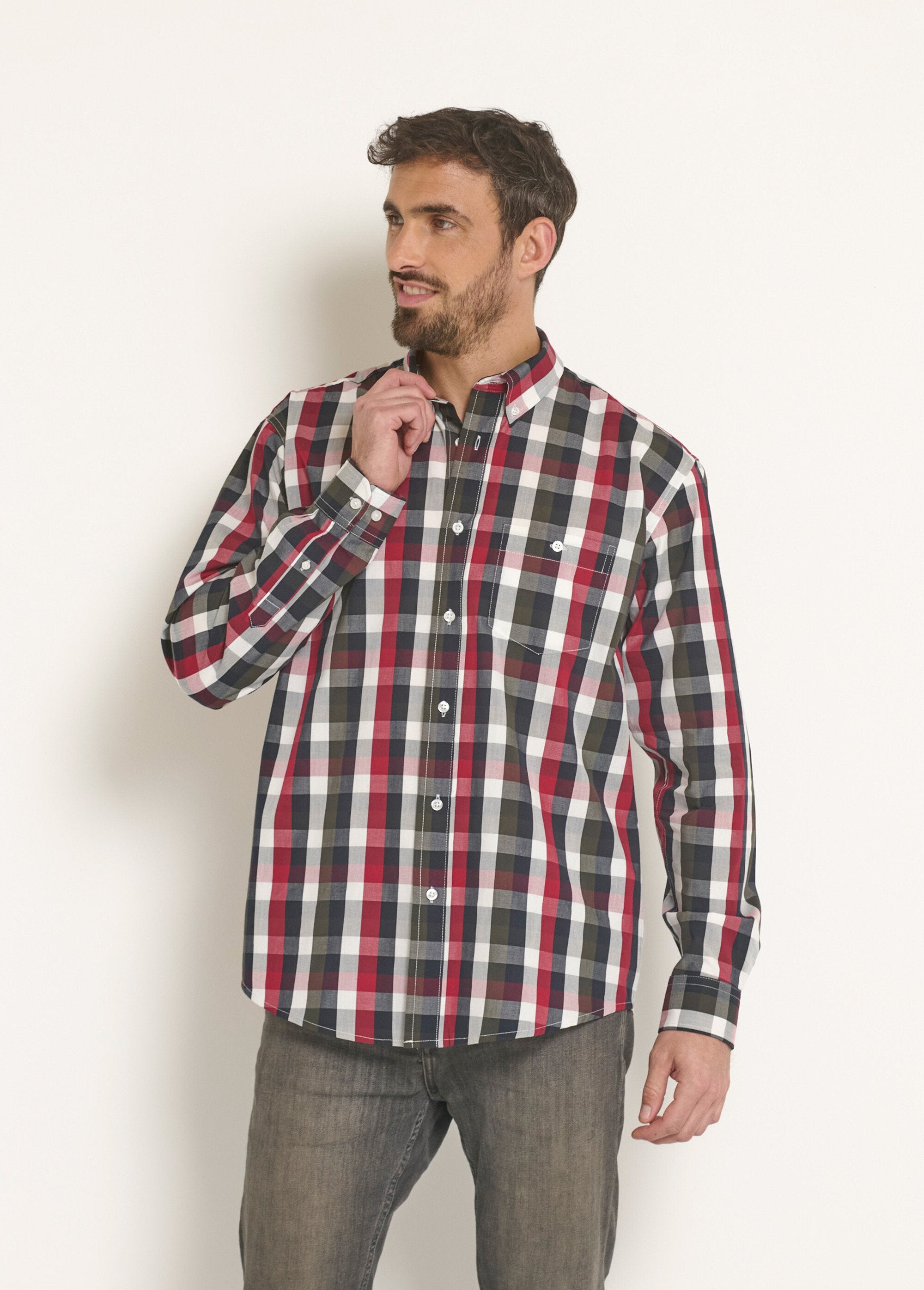 Camisa_xadrez_grande_de_algodão_Marine_et_rouge_FA1_slim