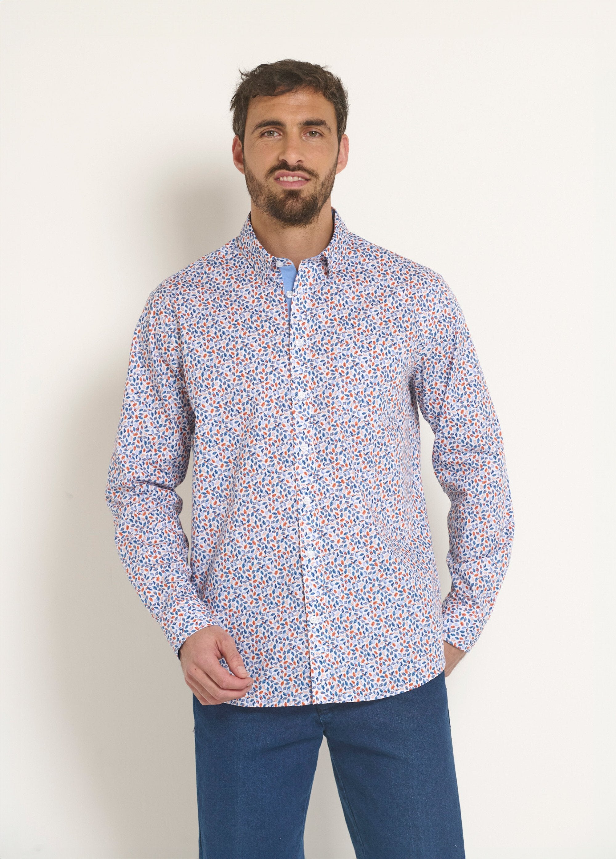 Camisa_popeline_estampada_Orange_et_bleu_FA1_slim