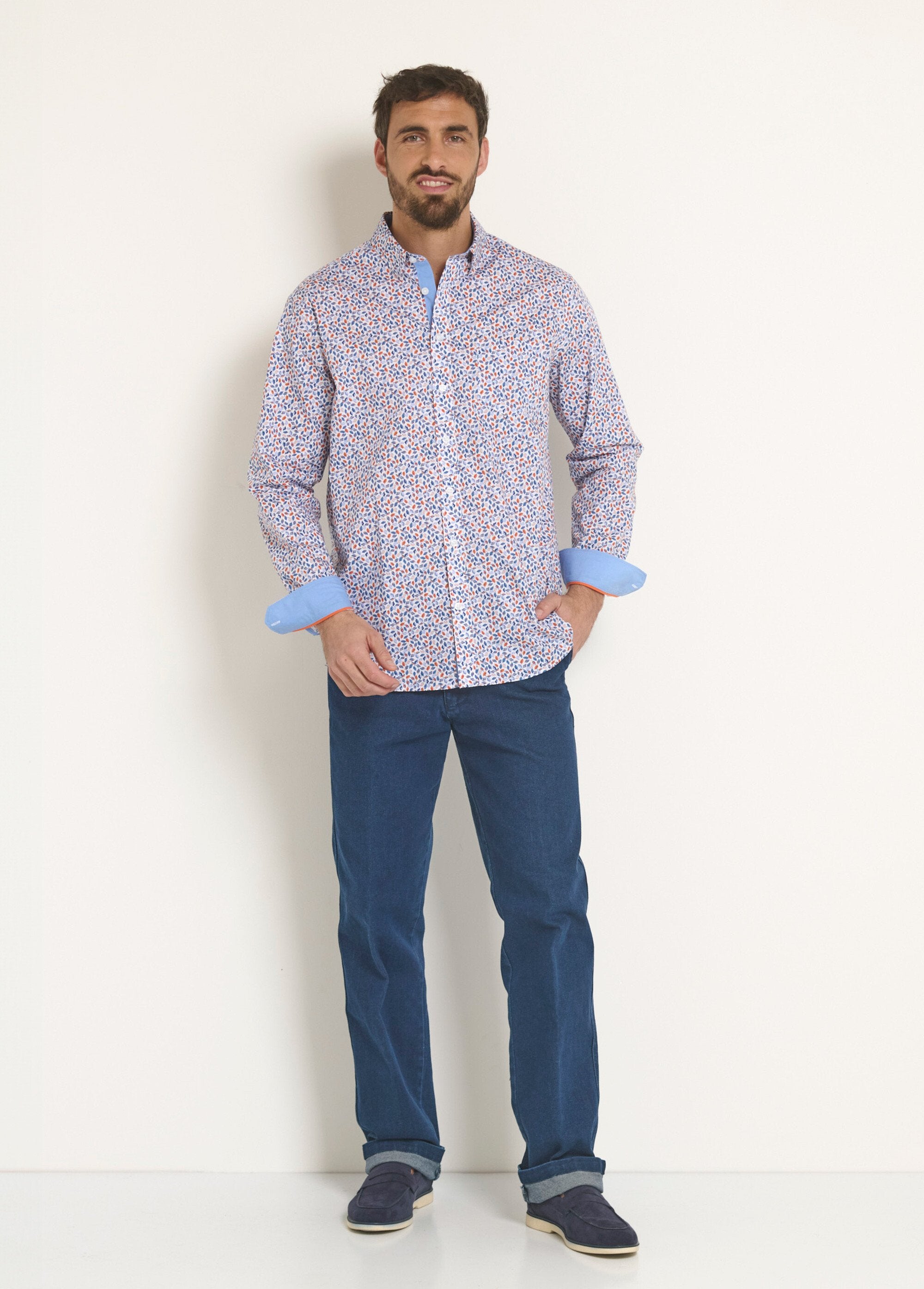 Camisa_popeline_estampada_Orange_et_bleu_SF1_slim