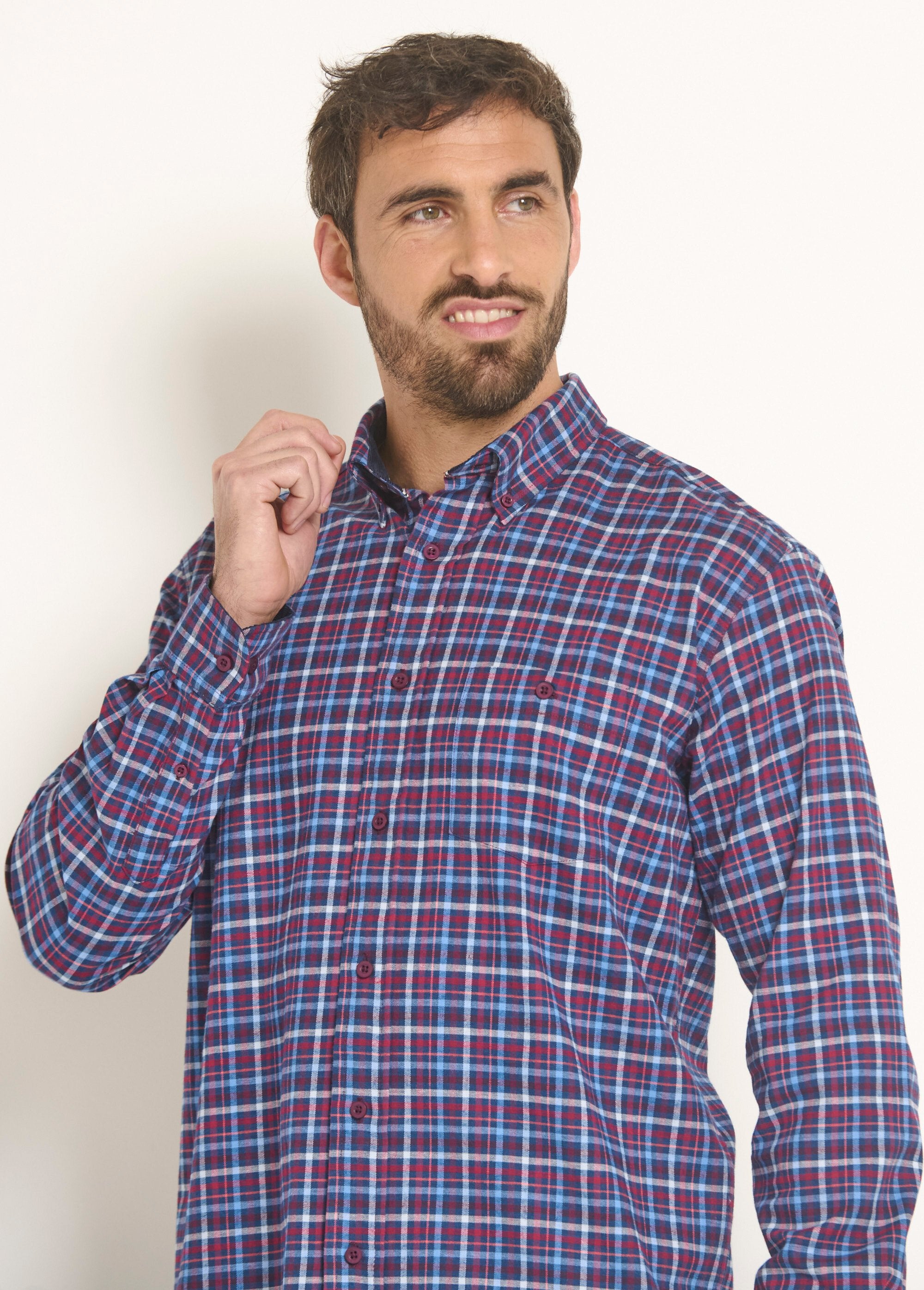 Camisa_de_flanela_xadrez_elástica_Carreaux_bleu_DE1_slim