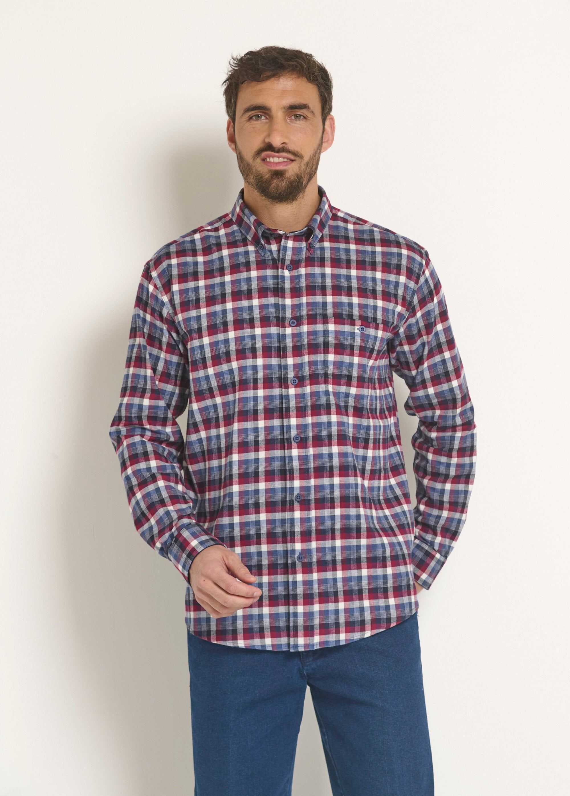 Camisa_de_flanela_xadrez_elástica_Carreaux_bordeaux_FA1_slim