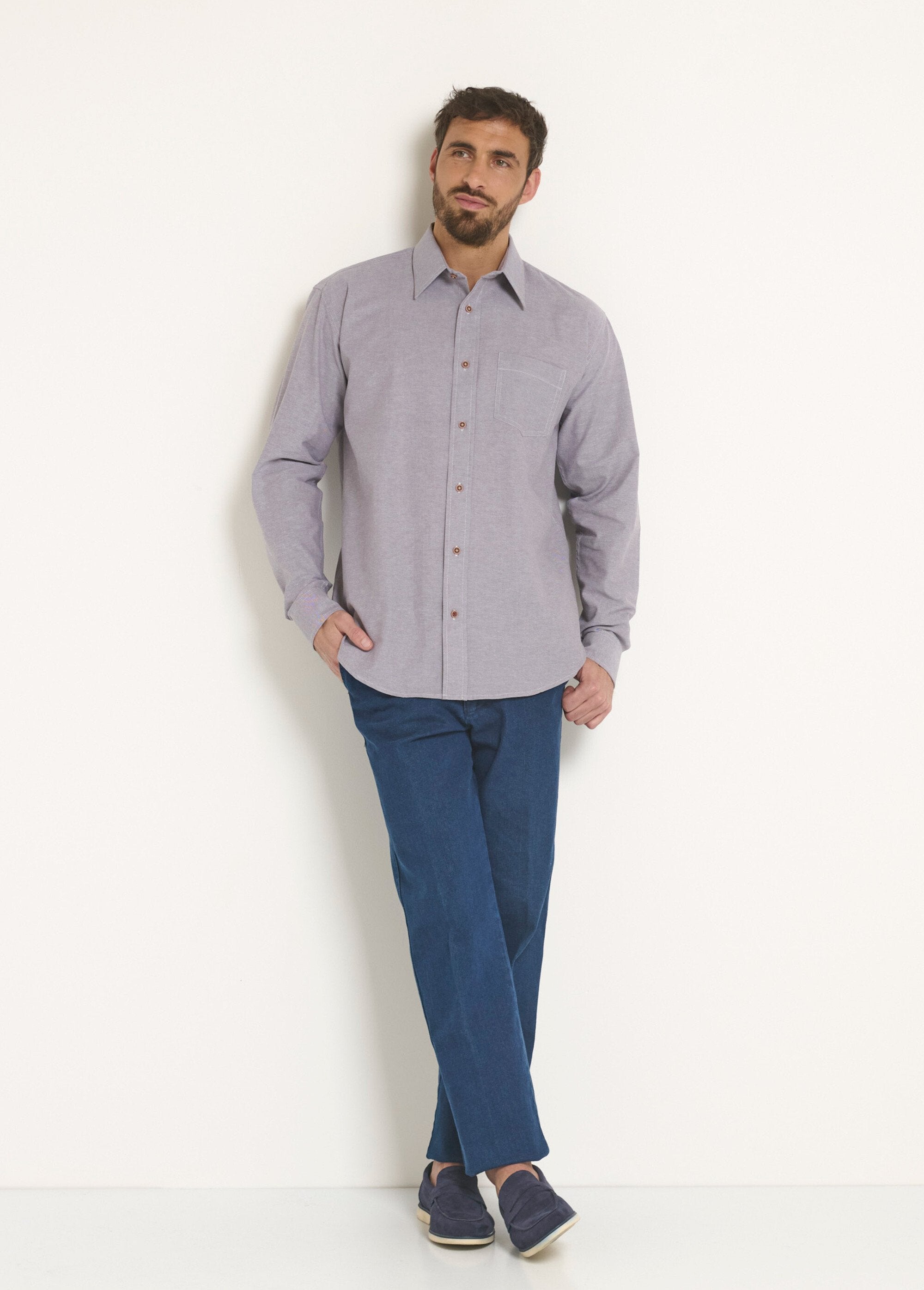 Chemise_manches_longues_coton_Oxford_Gris_SF1_slim