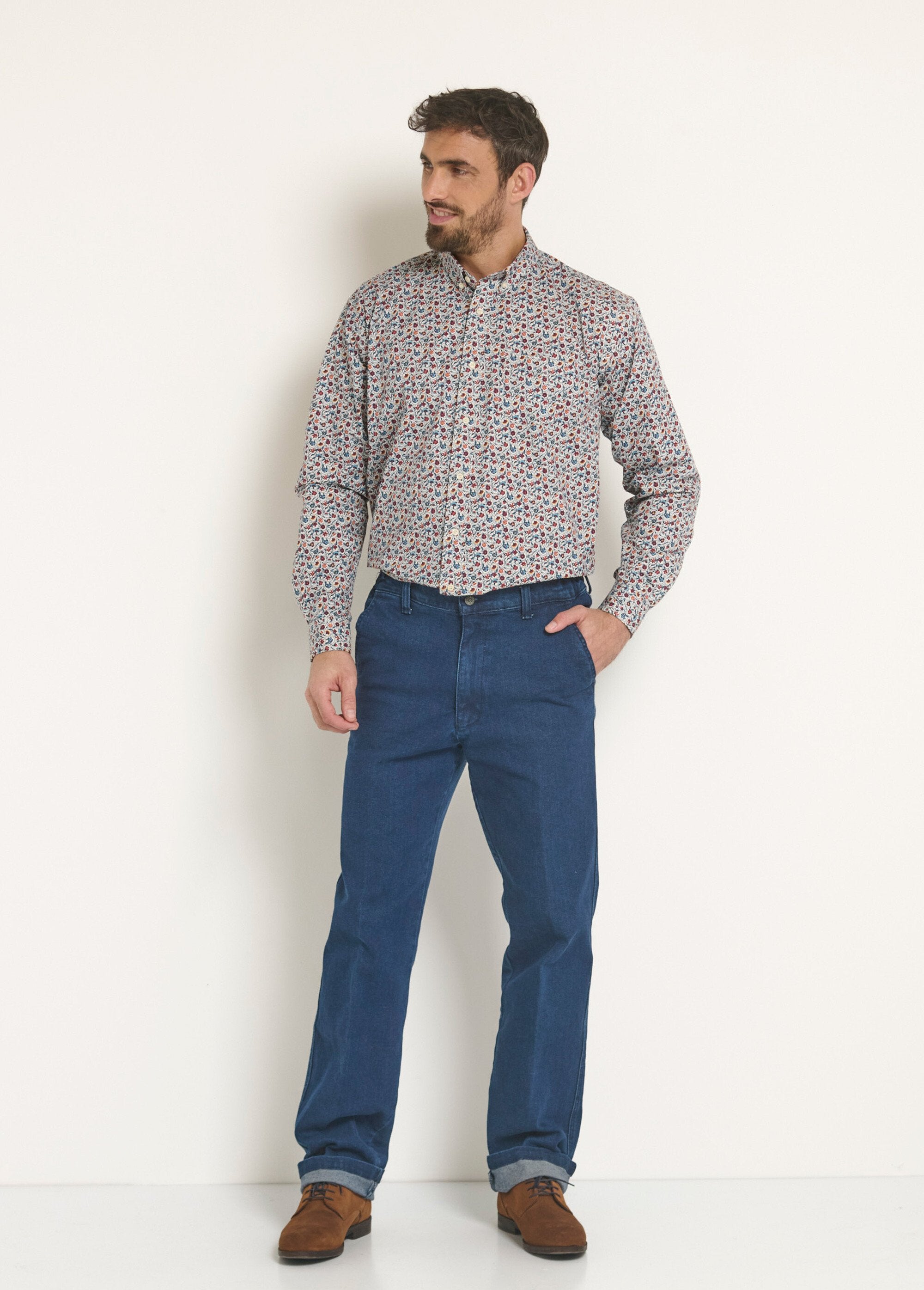 Camisa_com_estampa_floral_chique_Orange_et_bleu_SF1_slim