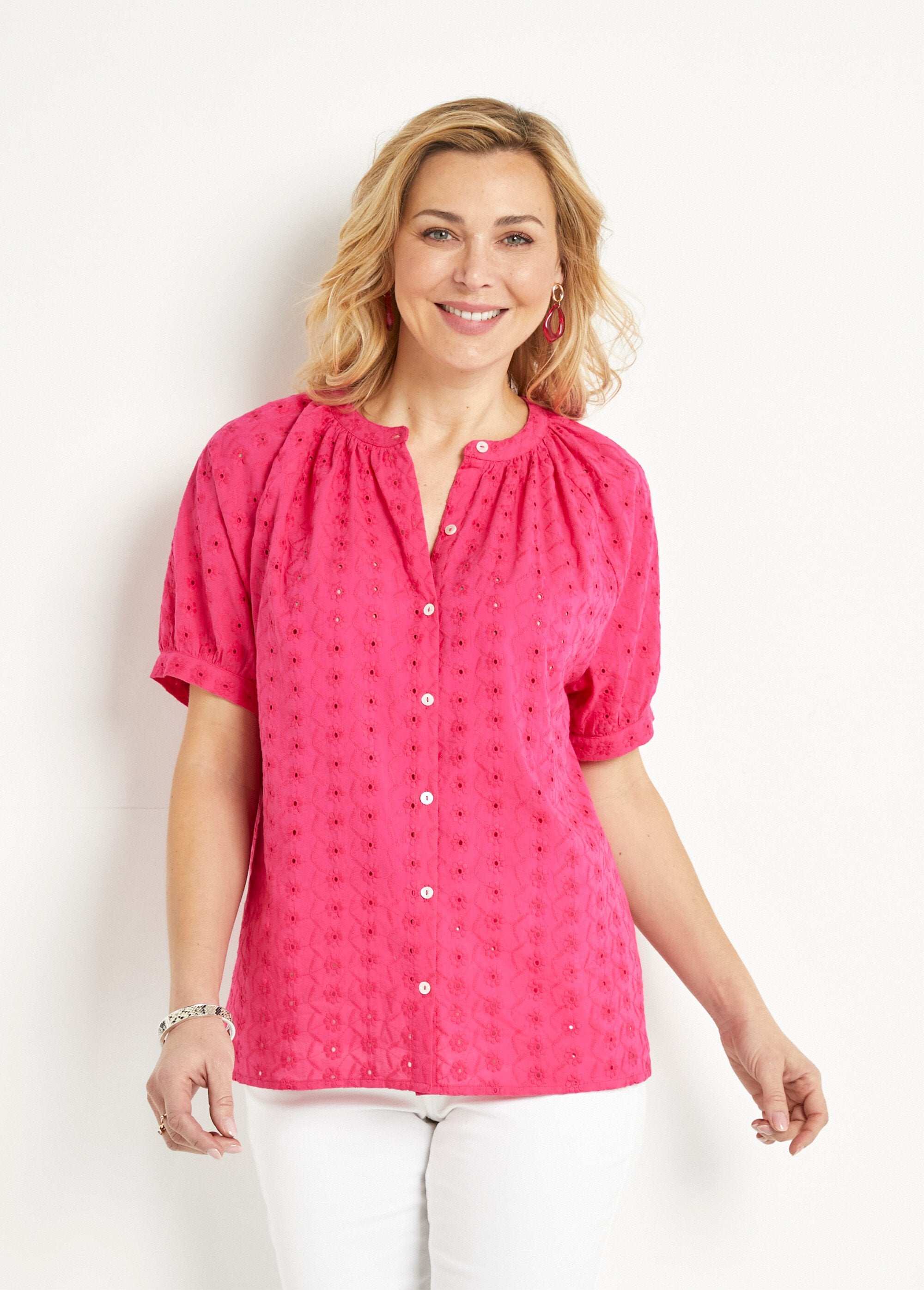 Chemisier_ample_coton_brodé_sans_col_Fuchsia_FA1_slim