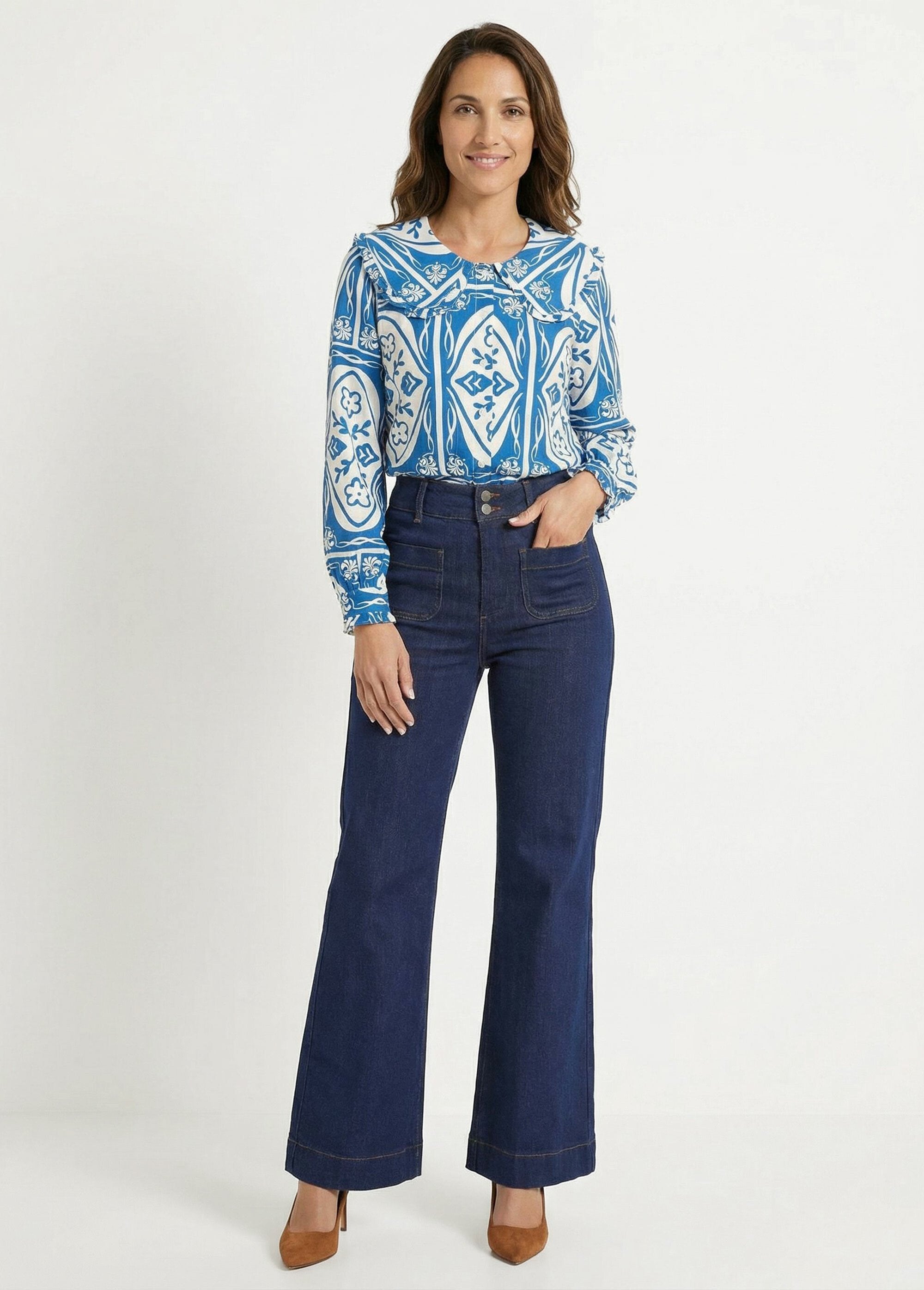 Chemisier_col_claudine,_motif_fantaisie_Bleu_imprime_SF1_slim