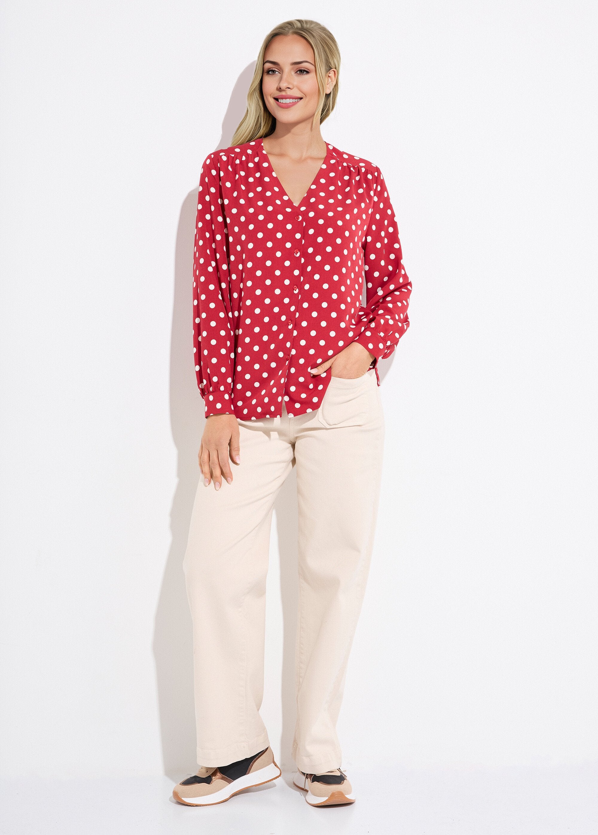 Blusa_de_manga_comprida_com_estampa_de_bolinhas_e_decote_em_V_Bordeaux_et_ecru_SF1_slim