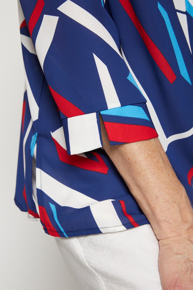Blusa_gráfica_de_manga_3/4_Bleu_et_rouge_DE2_slim
