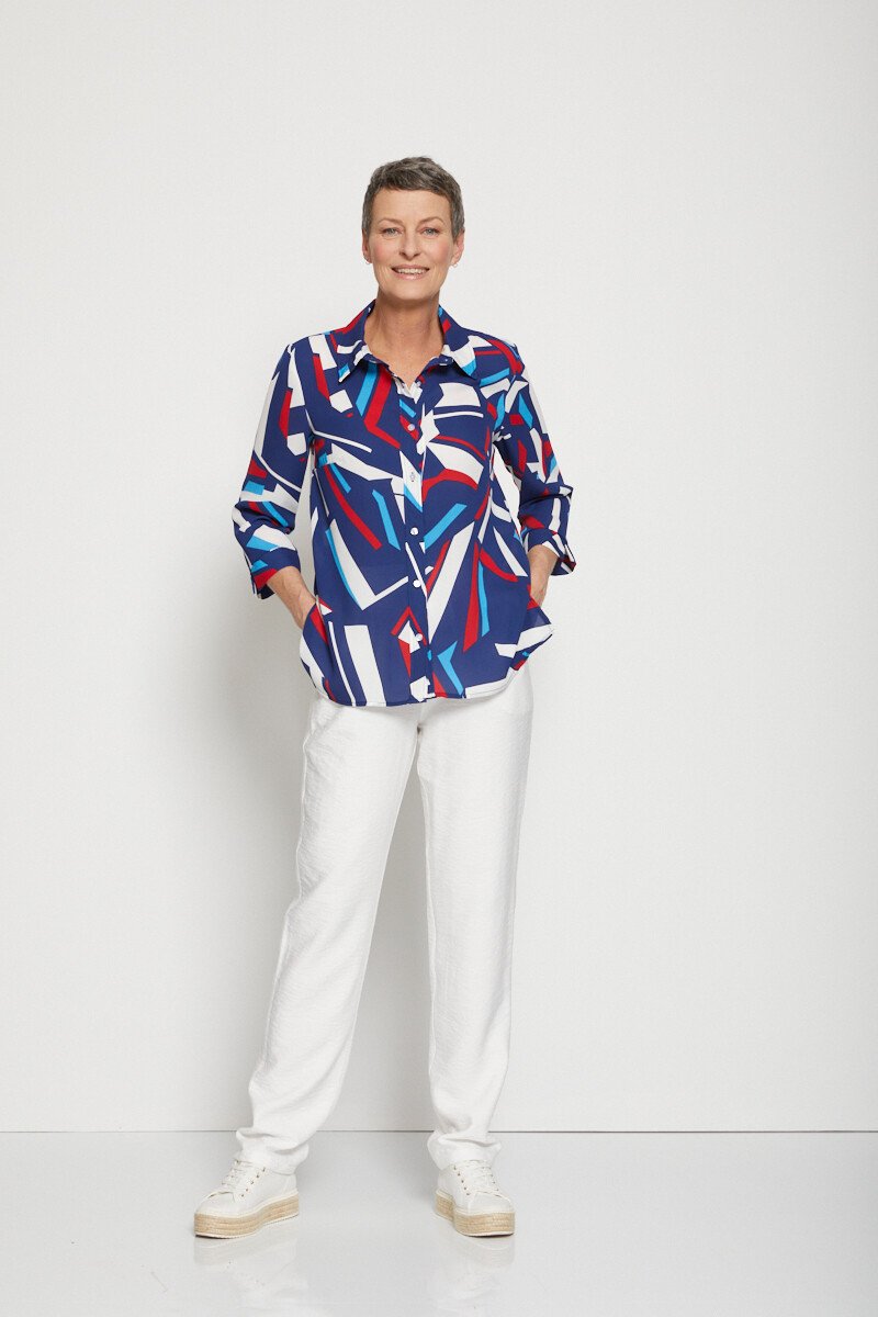 Blusa_gráfica_de_manga_3/4_Bleu_et_rouge_SF1_slim