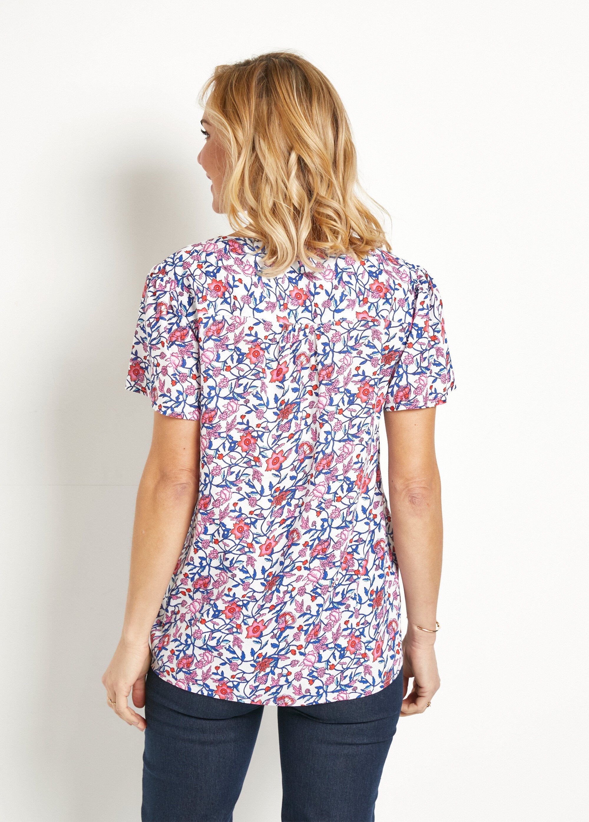 Chemisier_fleuri_col_V_manches_courtes_Bleu_et_rose_DO1_slim