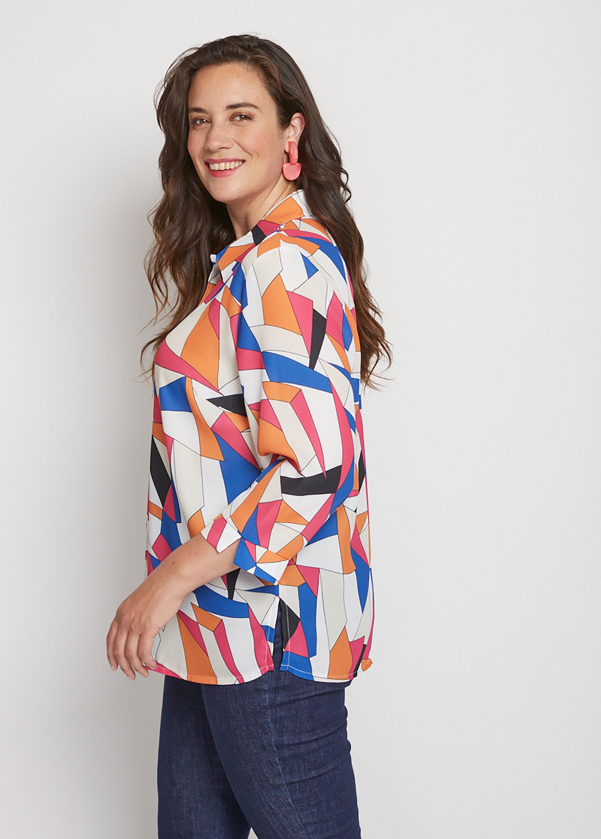 Blusa_de_manga_3/4_com_estampado_gráfico_Impressão_azul_DR1_curvy