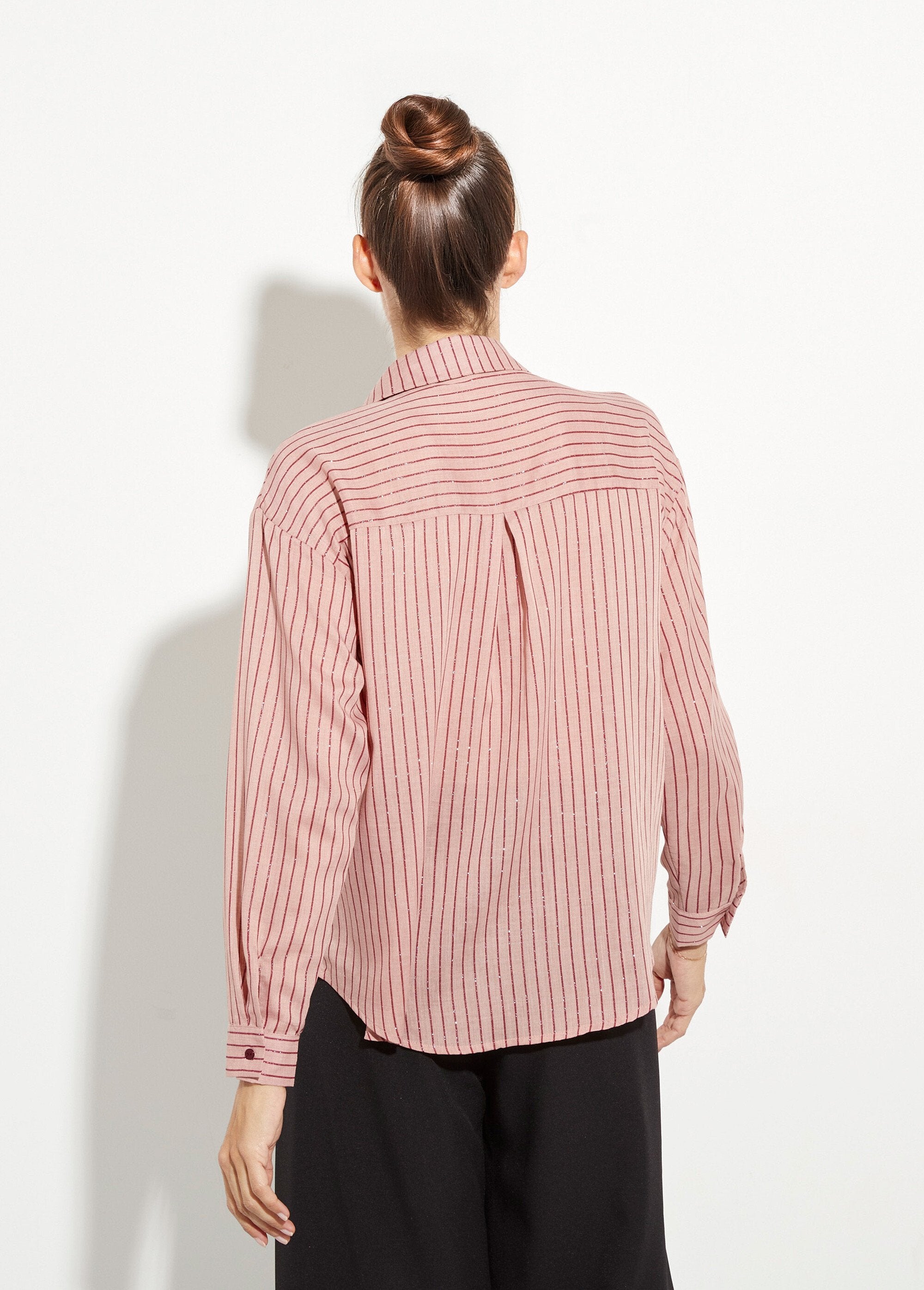Chemisier_rayures_pailletées,_voile_fin_Rose_et_bordeaux_DO1_slim