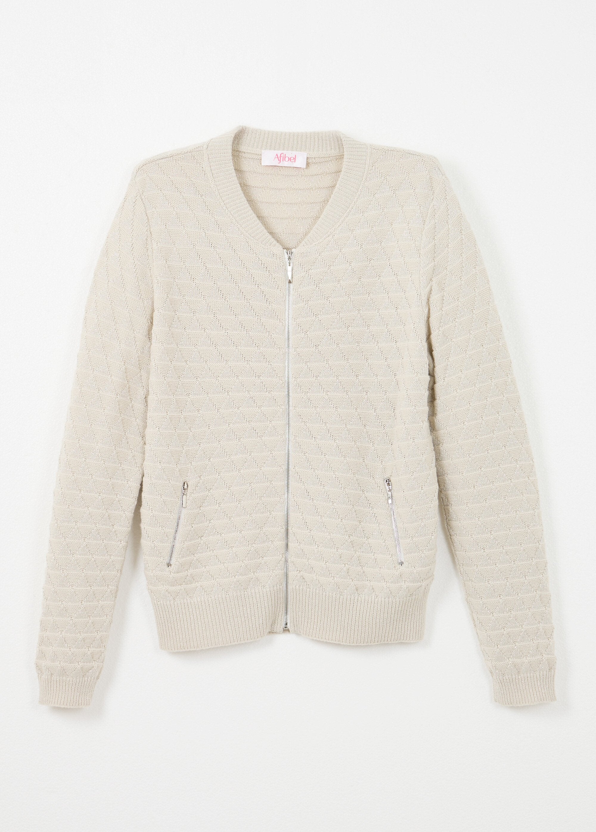Gilet_zippé_esprit_bomber_maille_brillante_Beige_AP1_slim