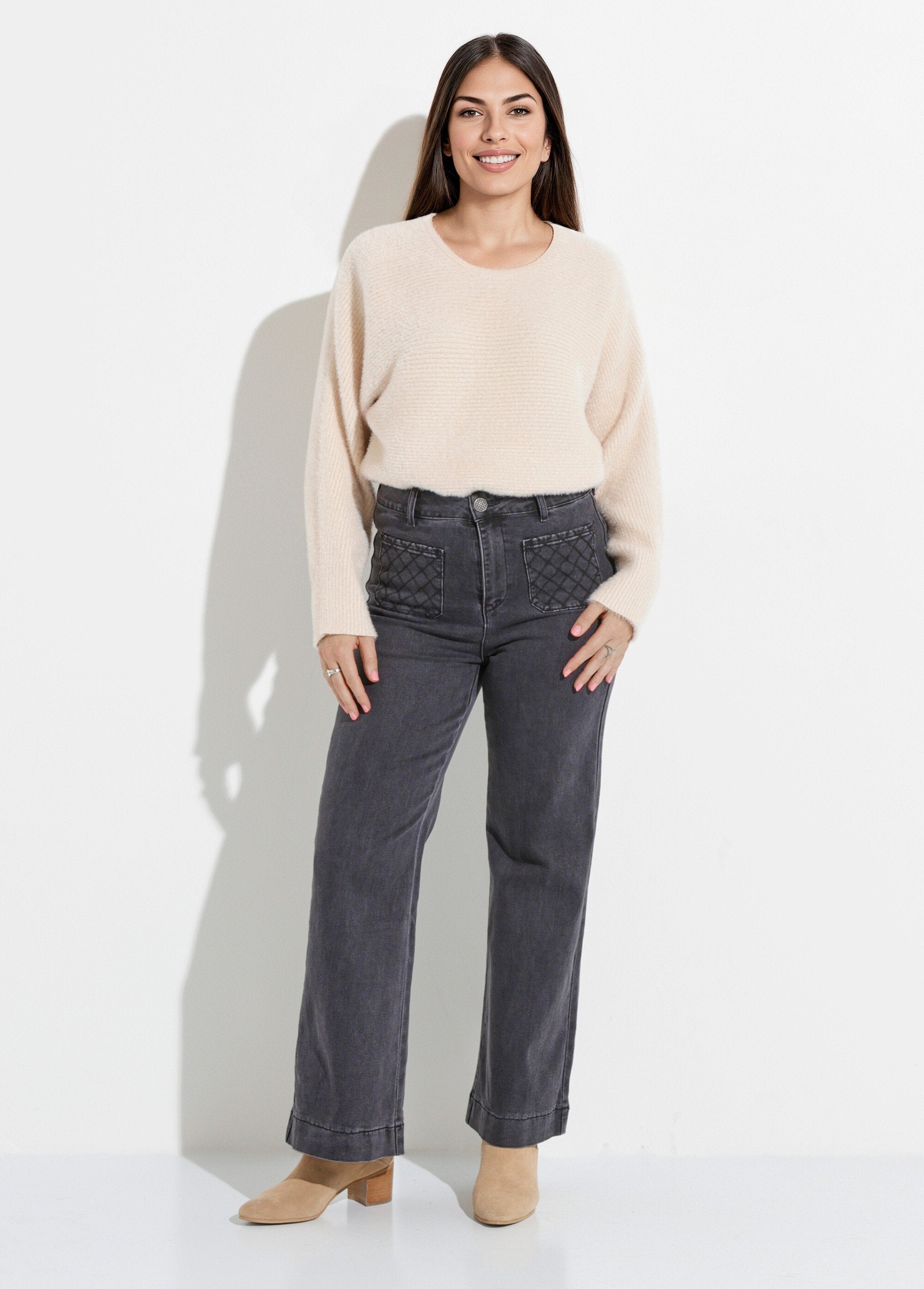 Calça_jeans_flare_com_bolsos,_especial_PETITE_Gris_anthracite_SF1_slim