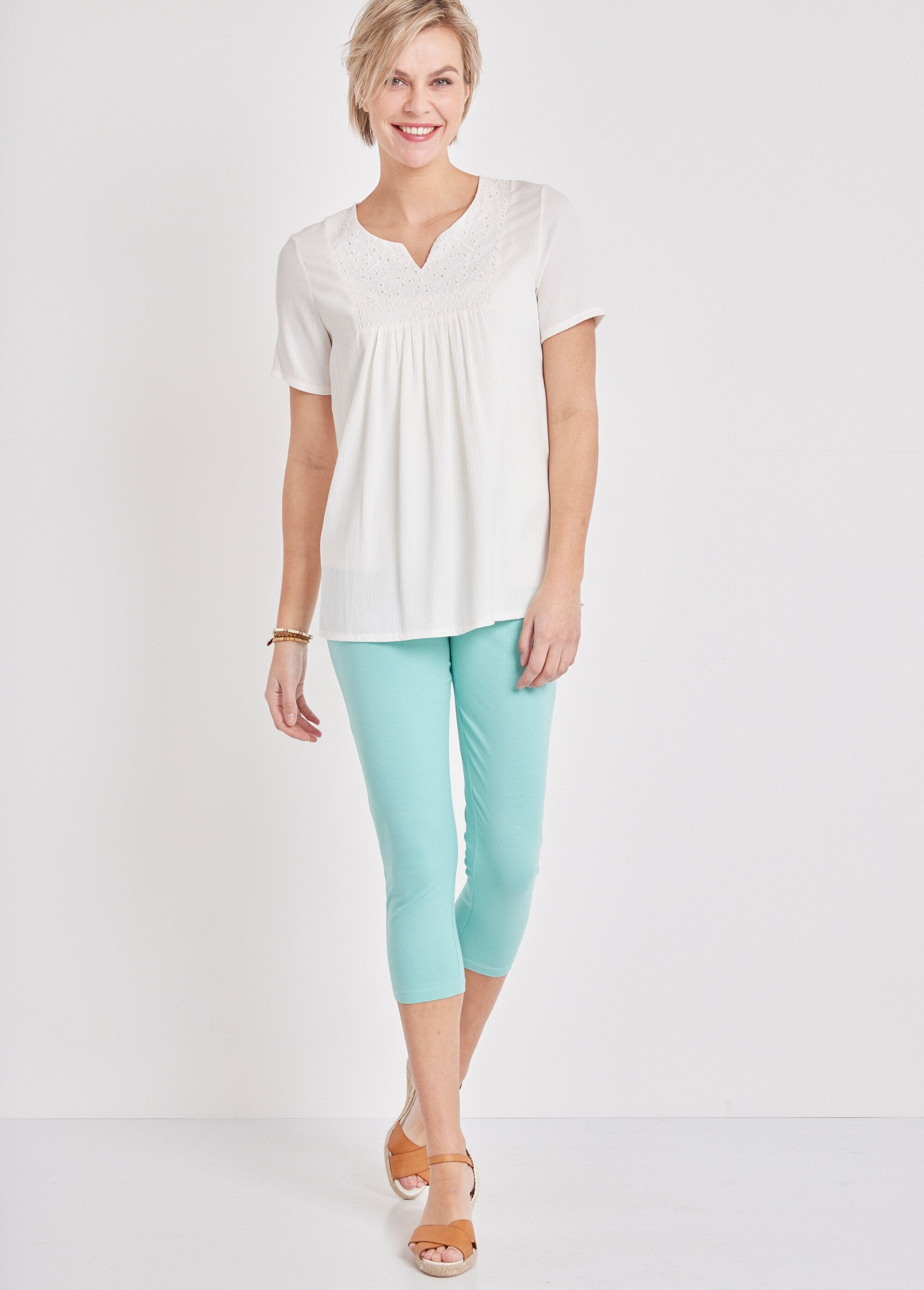 Leggings_curtas_em_algodão_liso_ou_estampado_Uni_vert_d'eau_SF1_slim