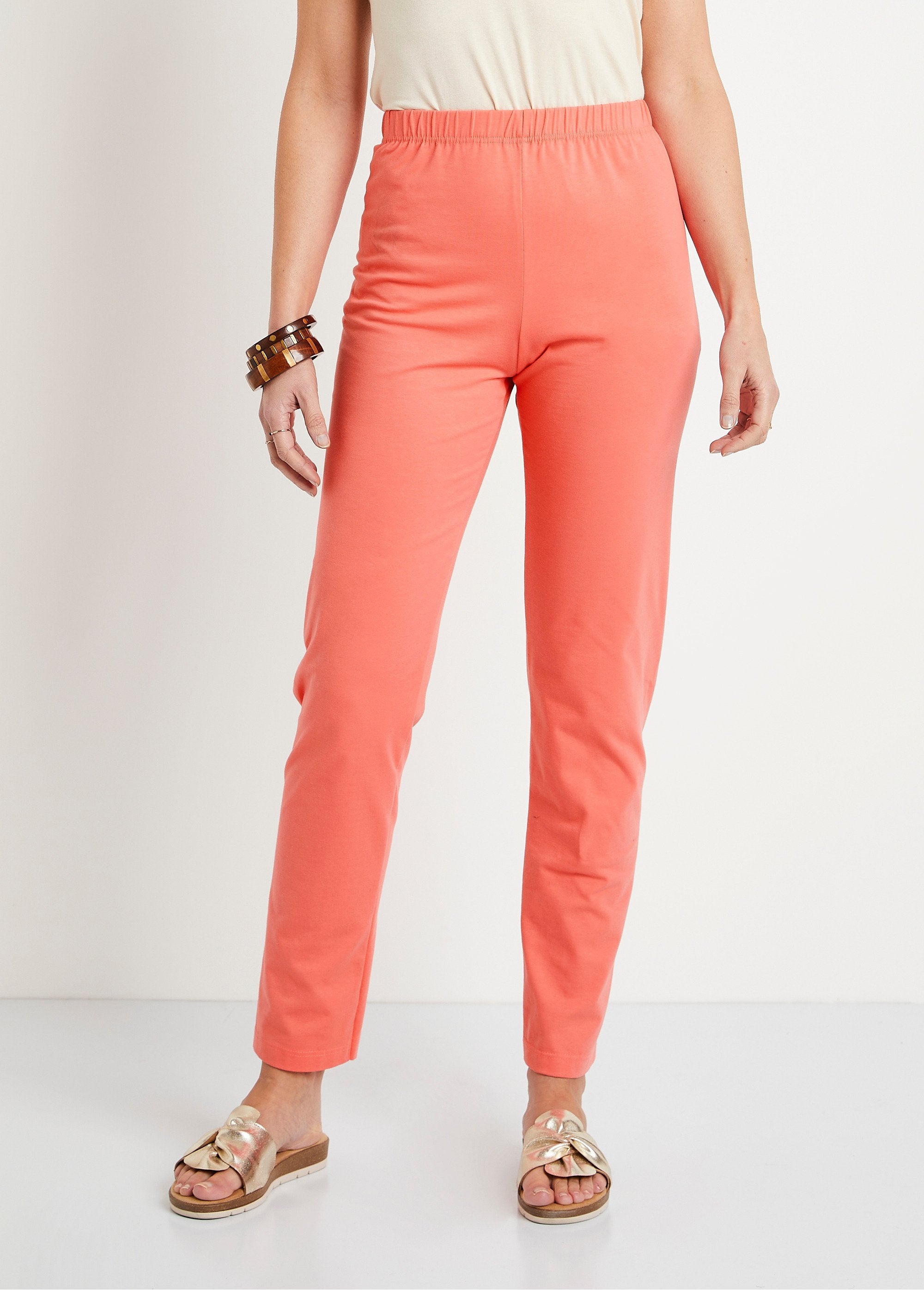 Leggings_de_cintura_elástica_em_jersey_de_algodão_Coral_FA1_slim