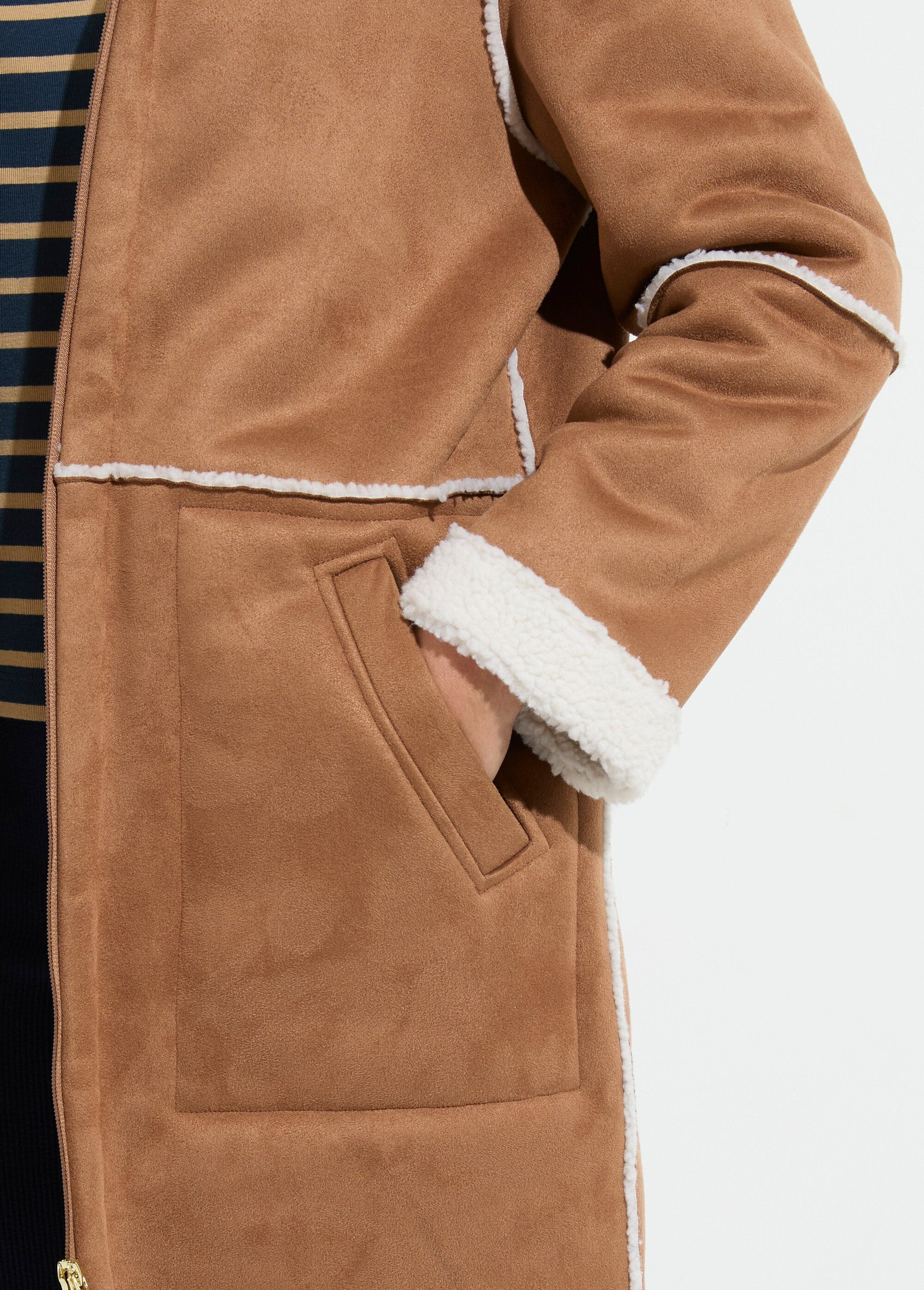 Manteau_zippé_à_capuche_effet_peau_lainée_chaud_Camel_DE2_slim