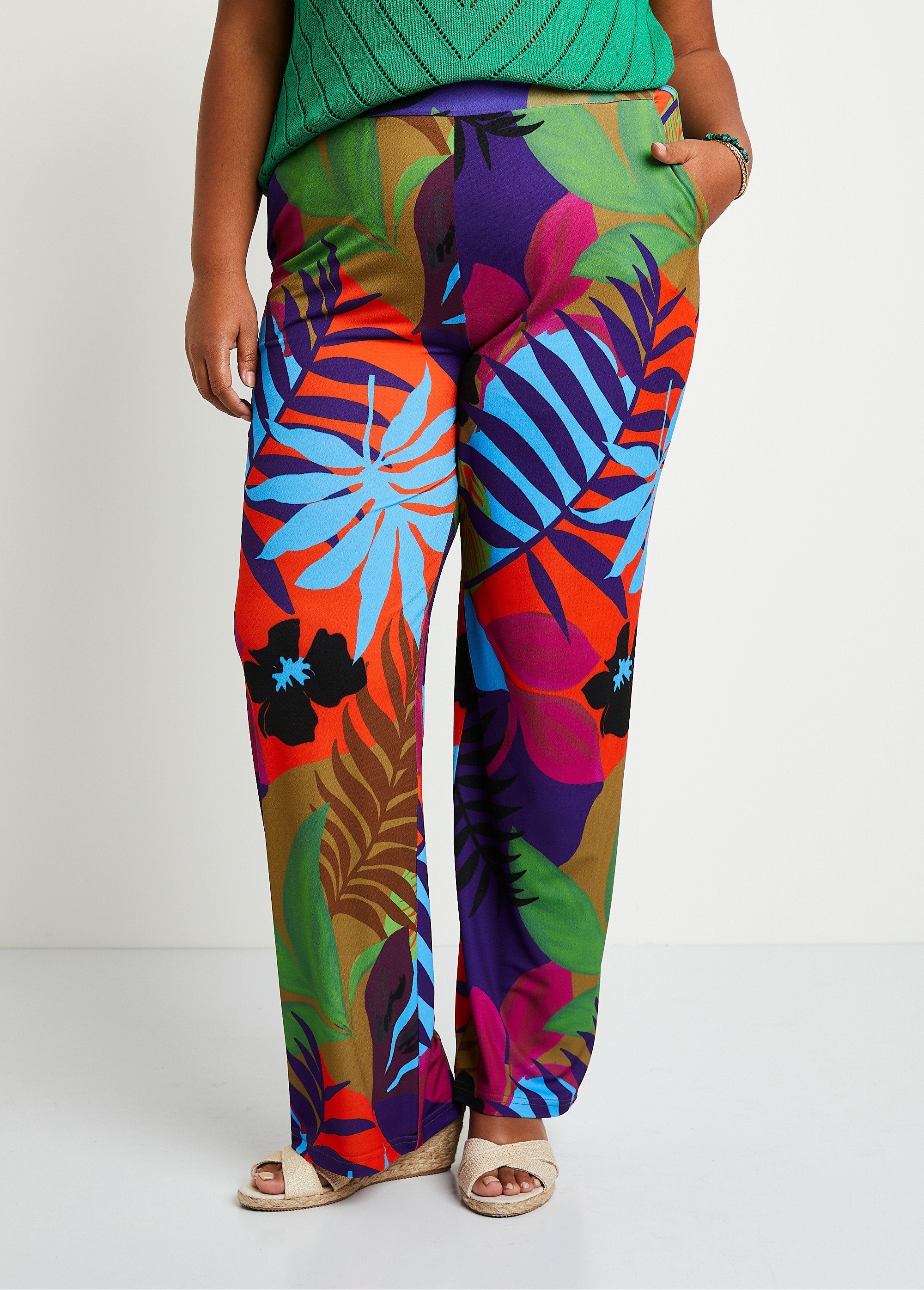 Calça_com_cintura_elástica_estampada_solta_Multicolorido_FA1_curvy