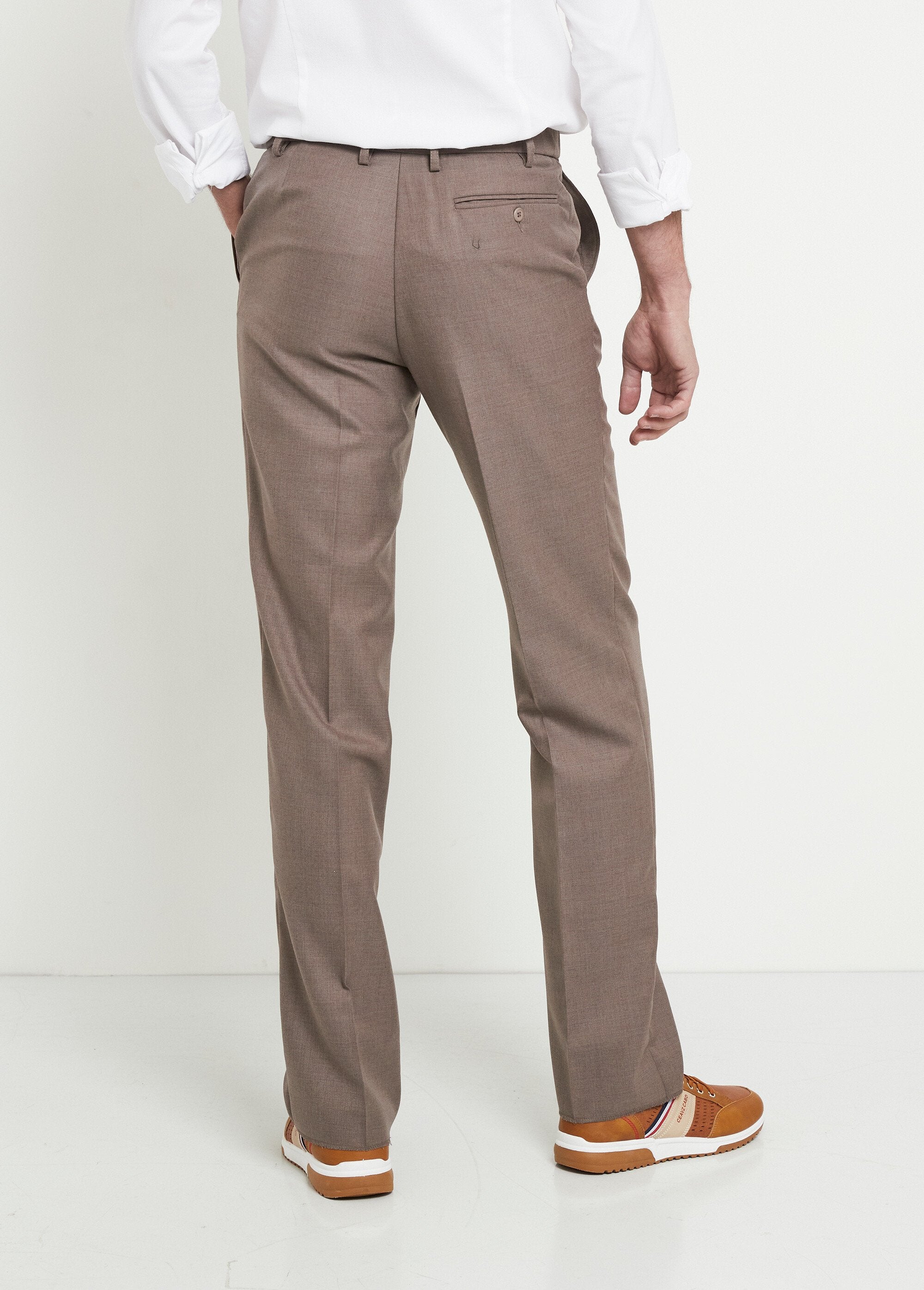 Calças_com_cós_invisível_ajustável_em_tecido_sarja_de_lã_Beige_fonce_DO1_slim